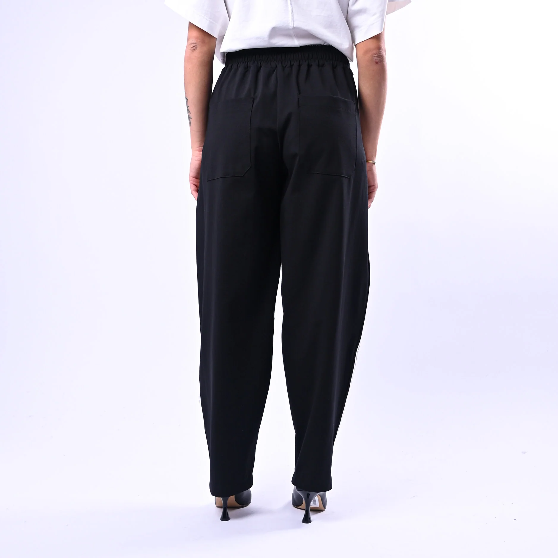 MOTEL - PANTALONE BALLOON PUNTO MILANO CON BANDA ART.38615G - NERO - Image 4