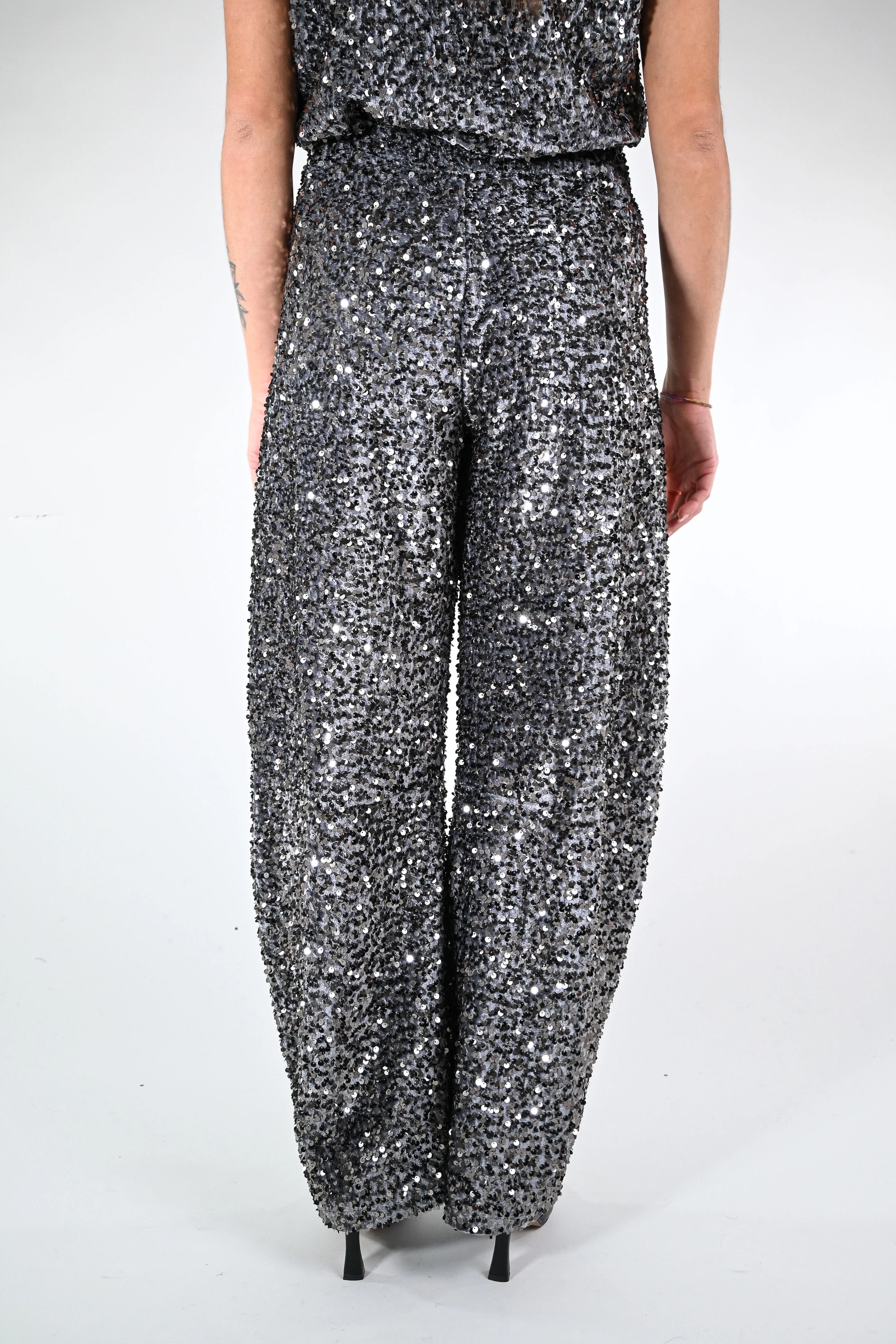 MOTEL - PANTALONE BARREL CON PAILLETTES ART.W25PC53 - GRIGIO - Image 4
