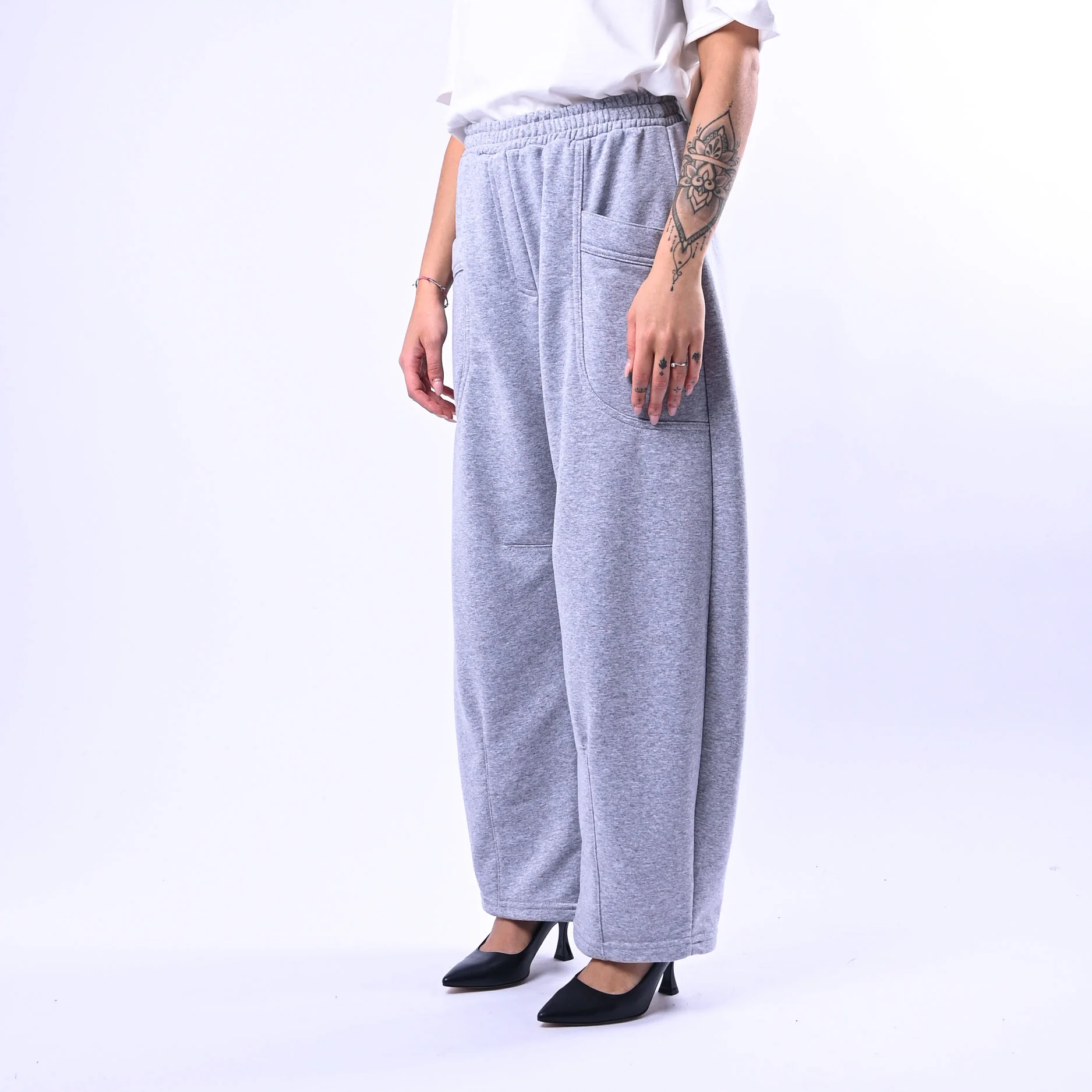 MOTEL - PANTALONE BARREL FELPA CON TASCHE ART.26P3839 - GRIGIO - Image 3