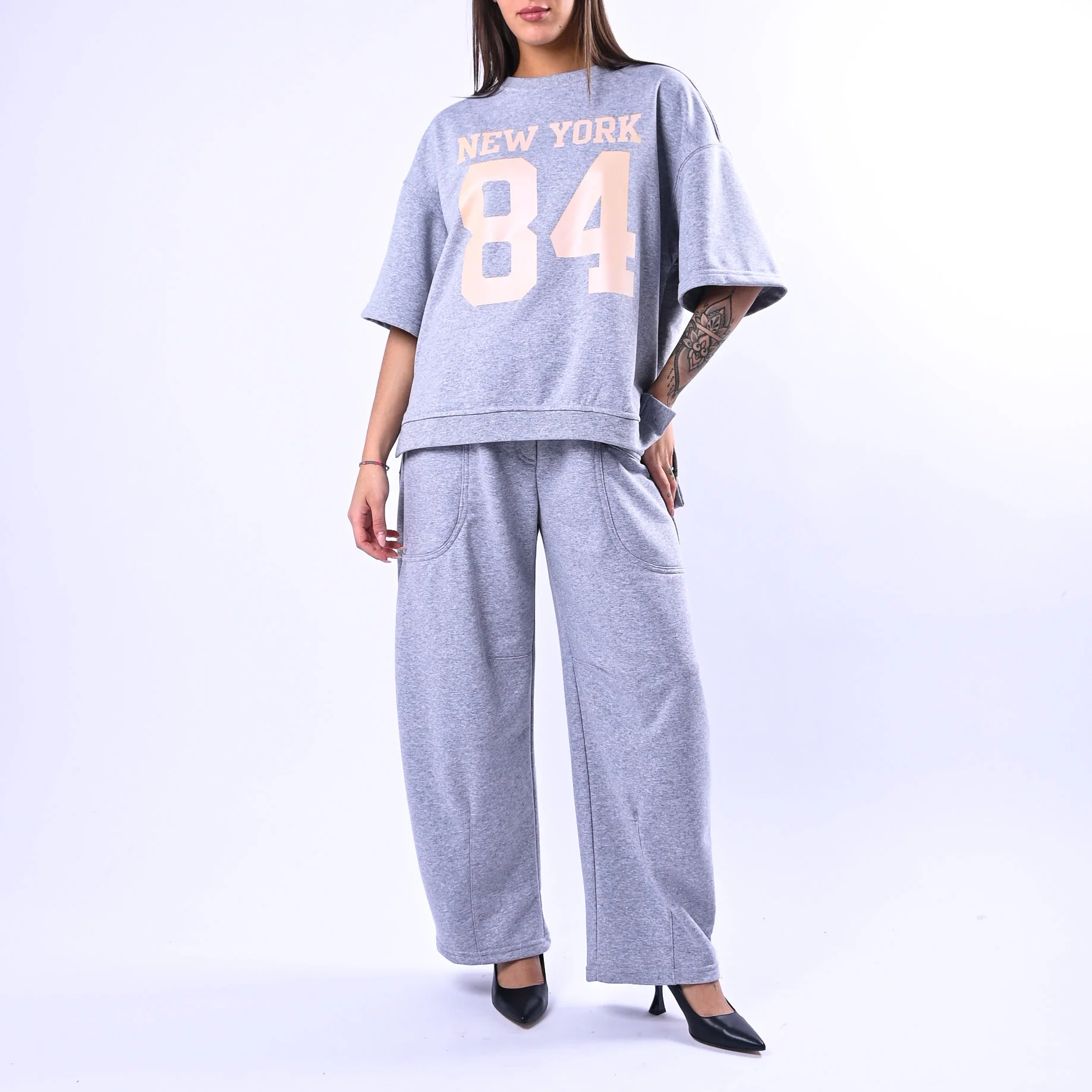 MOTEL - PANTALONE BARREL FELPA CON TASCHE ART.26P3839 - GRIGIO - Image 6