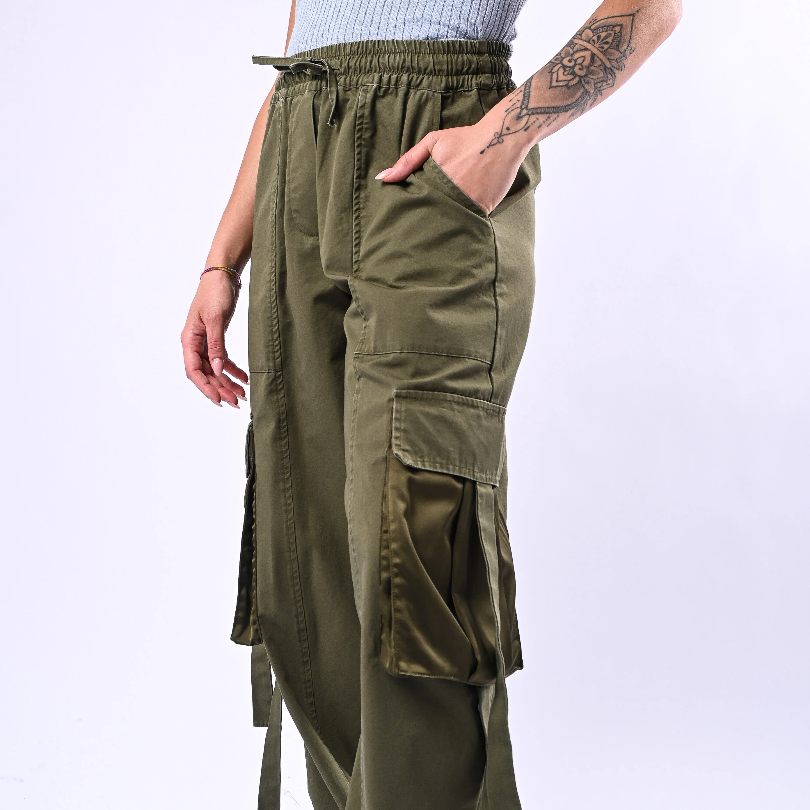 MOTEL - PANTALONE CARGO CON COULISSE ART.38369G - VERDE MILITARE - Image 5