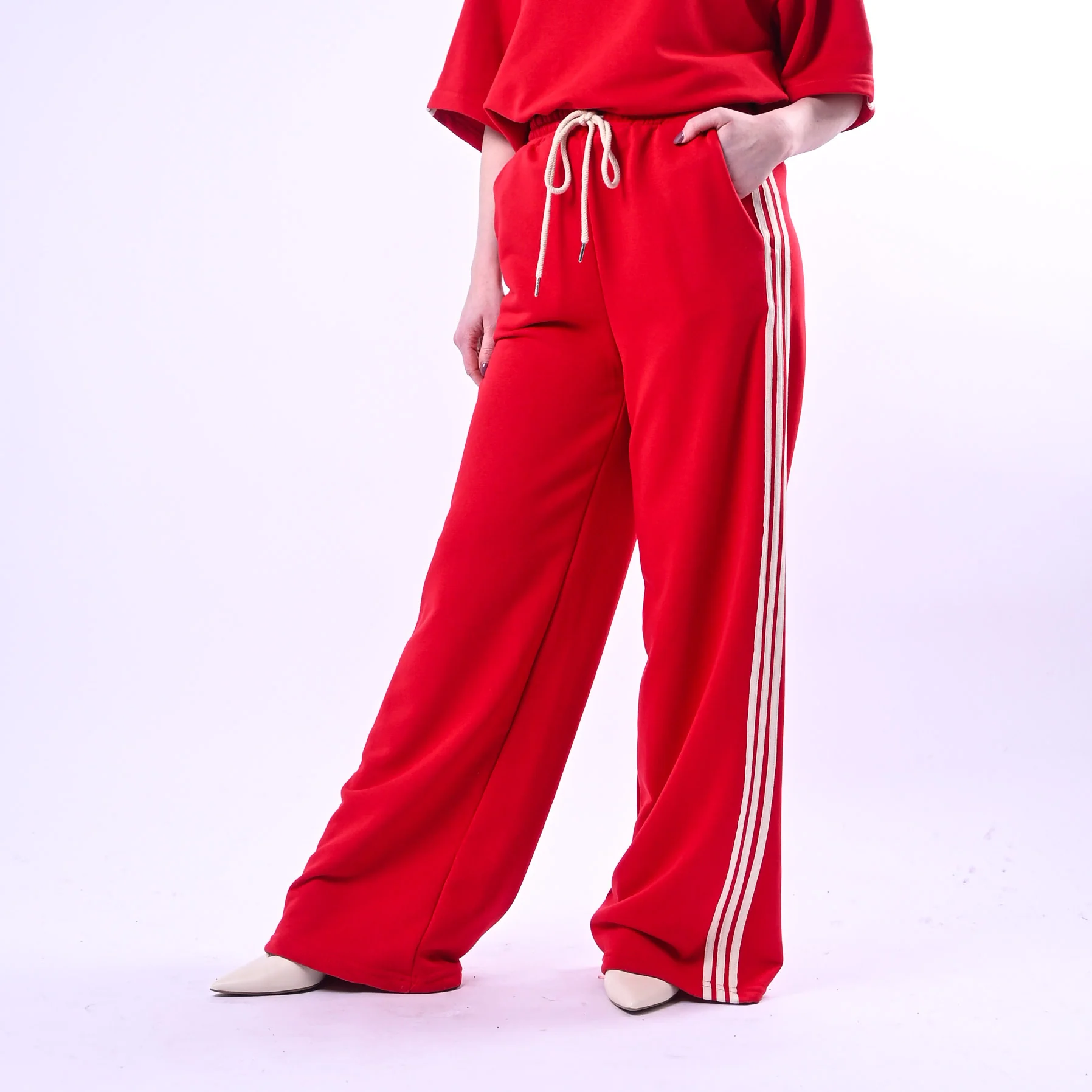 MOTEL - PANTALONE FELPA CON BANDE ART. 26P4148 - ROSSO/PANNA