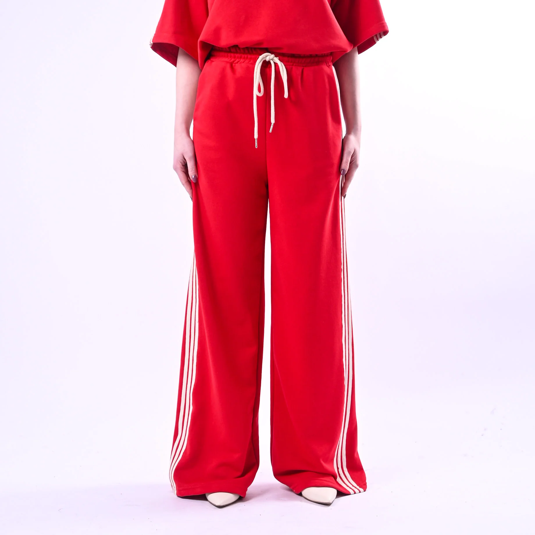 MOTEL - PANTALONE FELPA CON BANDE ART. 26P4148 - ROSSO/PANNA - Image 2