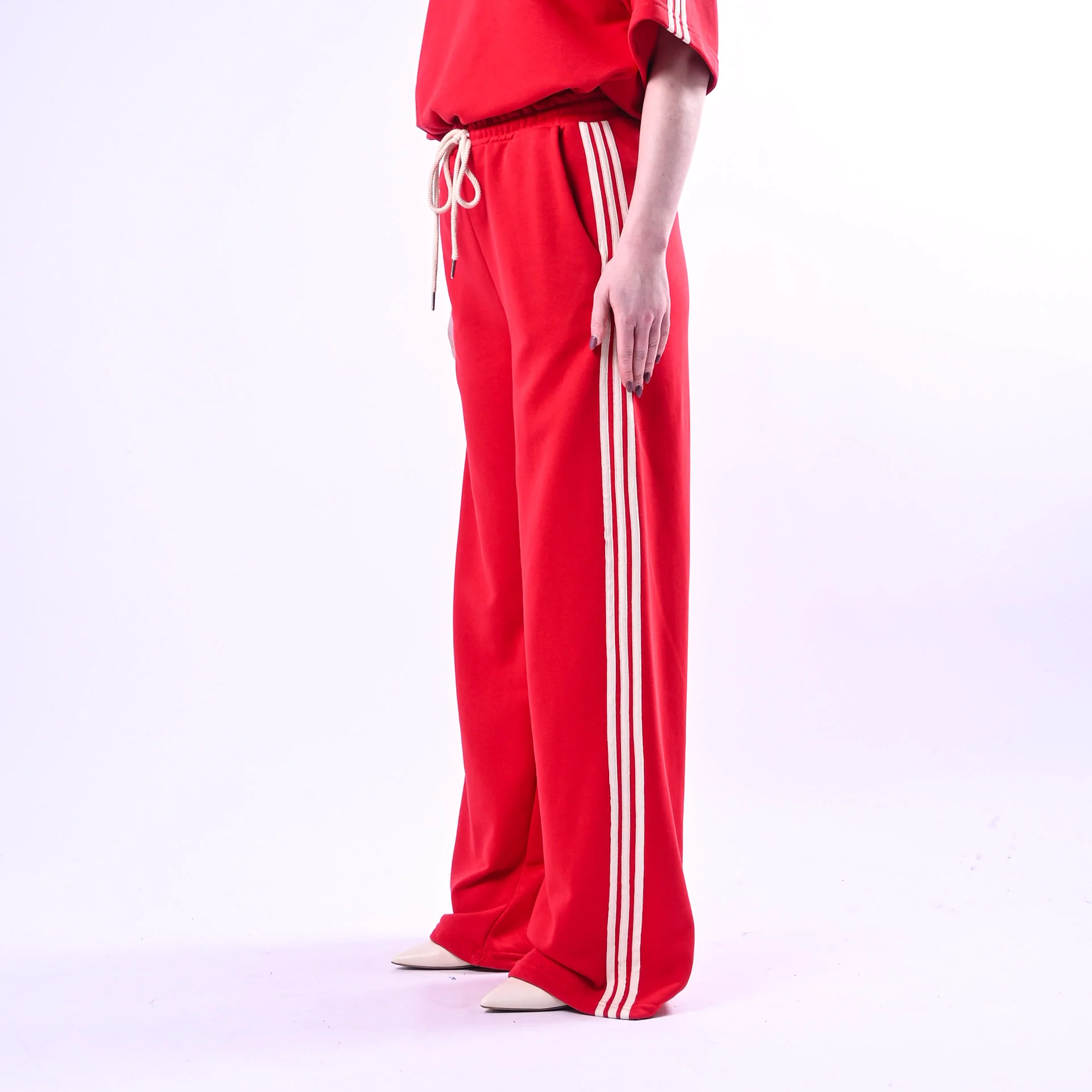 MOTEL - PANTALONE FELPA CON BANDE ART. 26P4148 - ROSSO/PANNA - Image 3