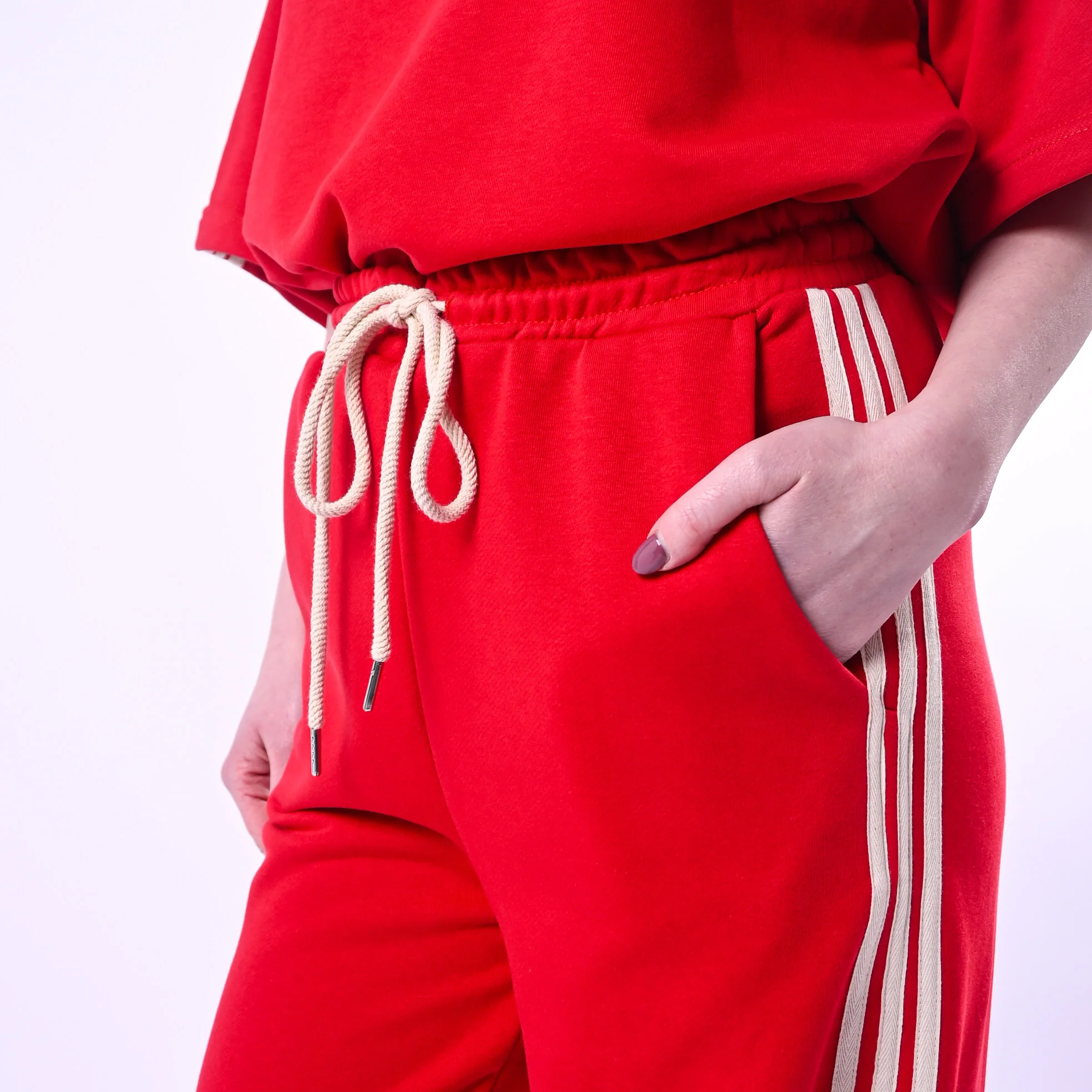 MOTEL - PANTALONE FELPA CON BANDE ART. 26P4148 - ROSSO/PANNA - Image 5