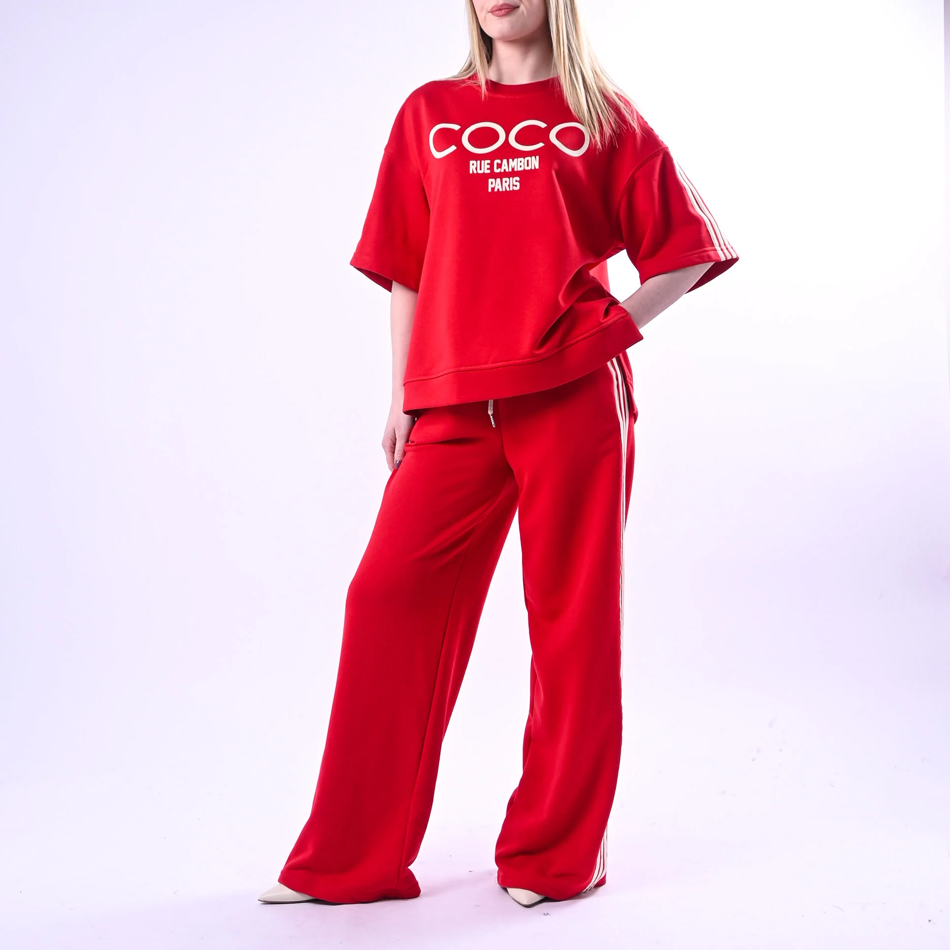 MOTEL - PANTALONE FELPA CON BANDE ART. 26P4148 - ROSSO/PANNA - Image 6