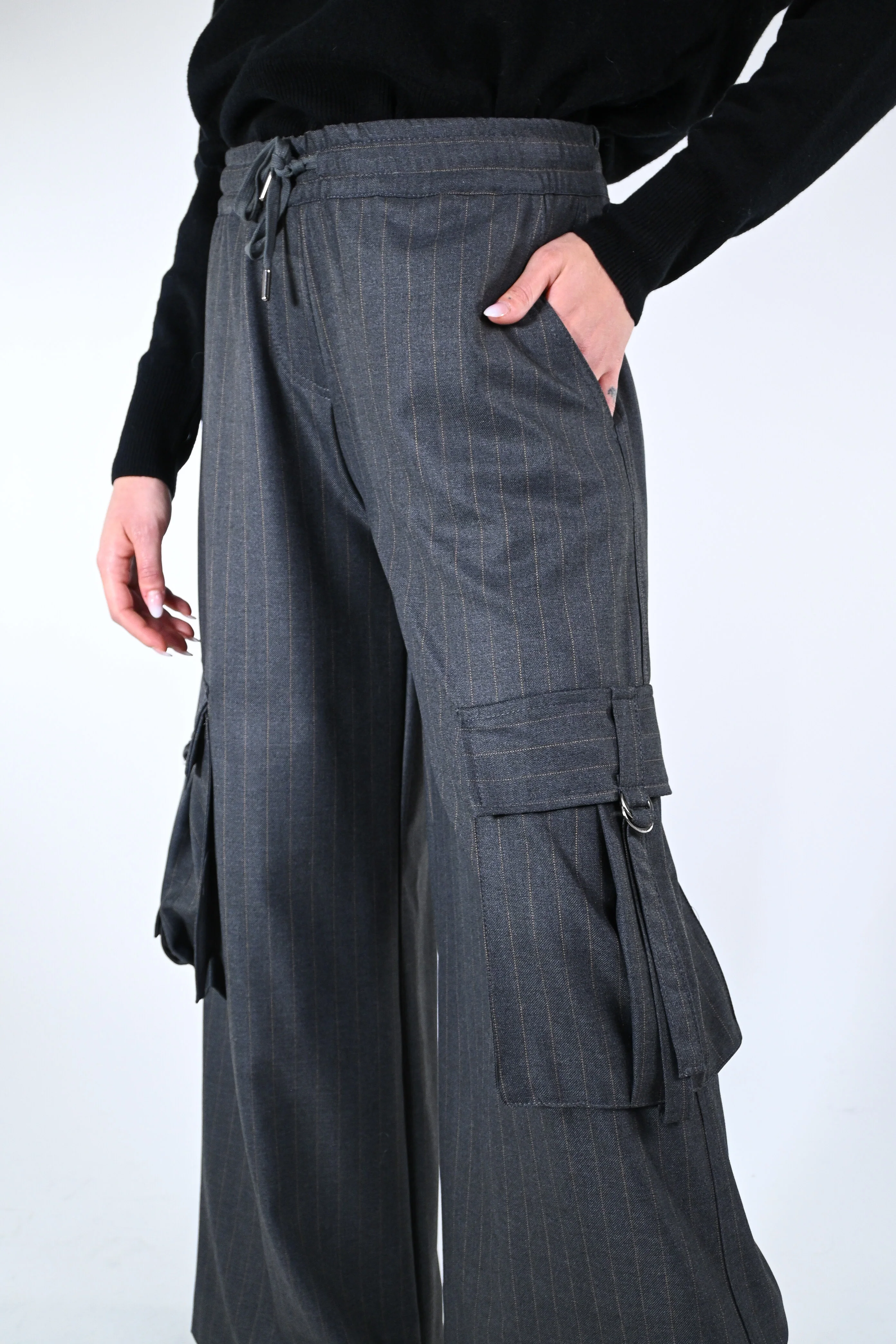 MOTEL - PANTALONE GESSATO PALAZZO CARGO ART.W25P477 - GRIGIO - Image 5