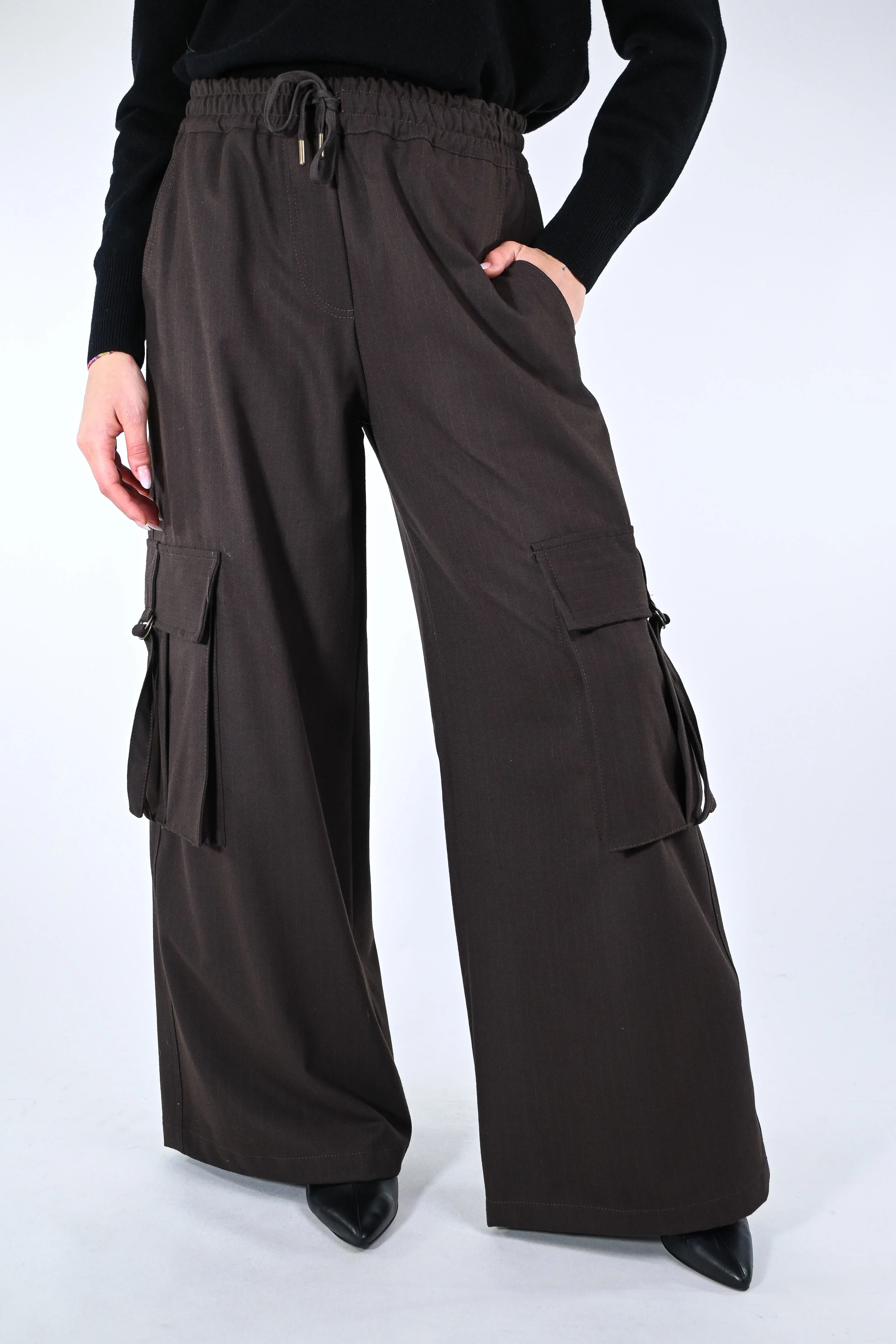 MOTEL - PANTALONE GESSATO PALAZZO CARGO ART.W25P477 - MORO