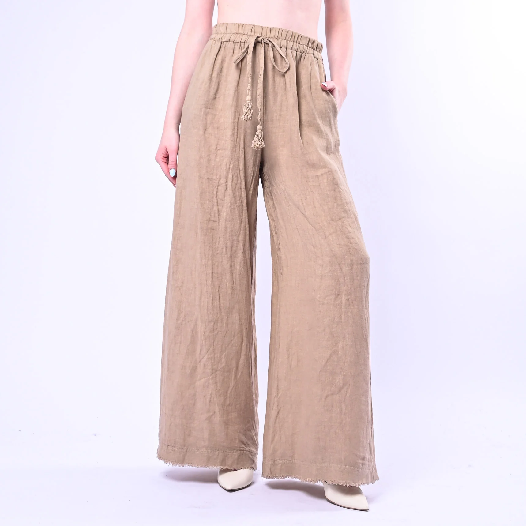 MOTEL - PANTALONE IN LINO PALAZZO CON COULISSE ART.S26PE37/CA - CAMMELLO