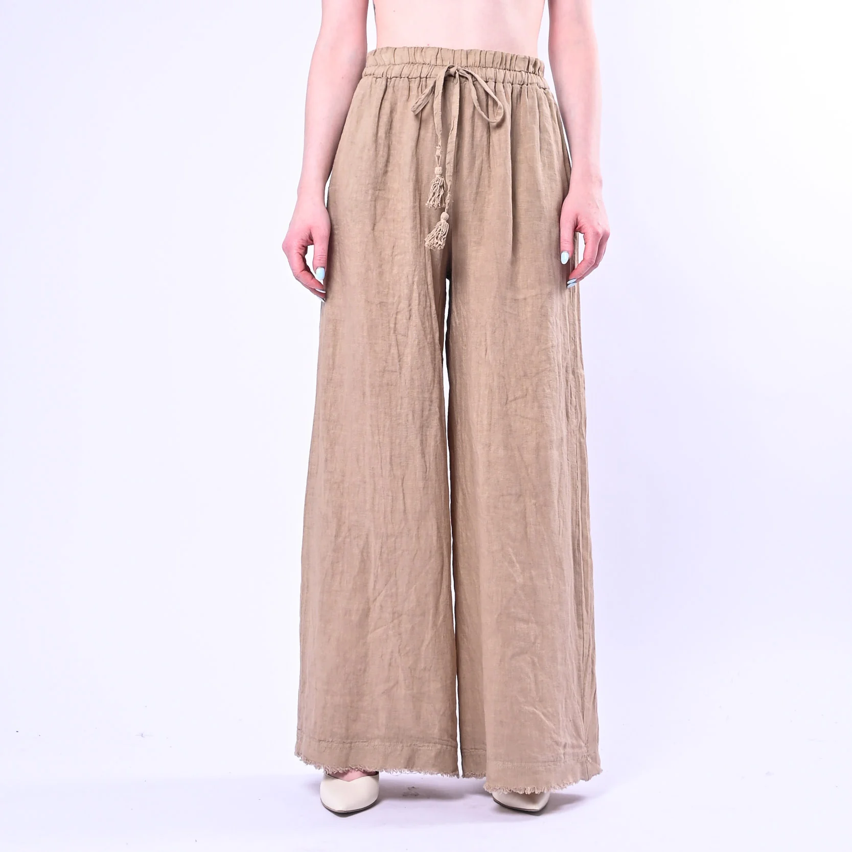 MOTEL - PANTALONE IN LINO PALAZZO CON COULISSE ART.S26PE37/CA - CAMMELLO - Image 2