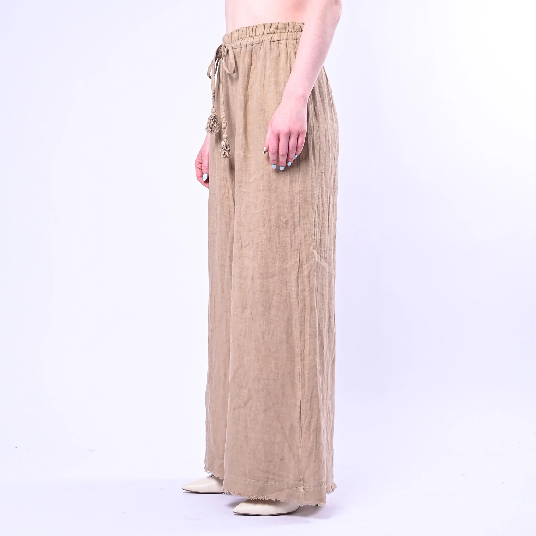 MOTEL - PANTALONE IN LINO PALAZZO CON COULISSE ART.S26PE37/CA - CAMMELLO - Image 3