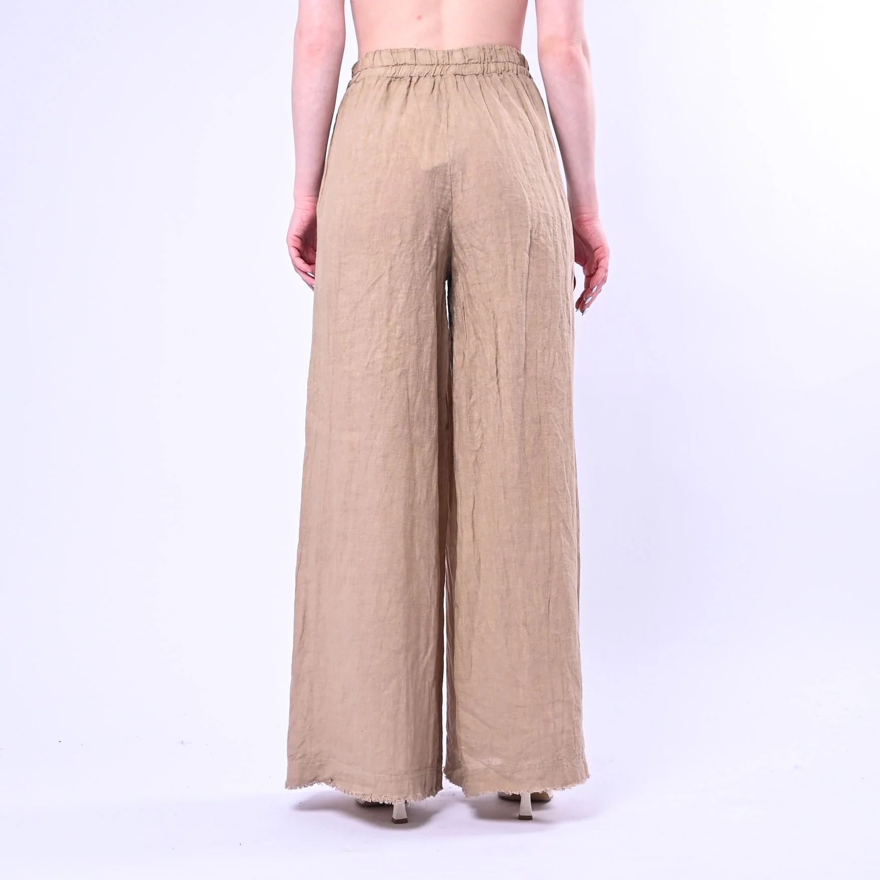 MOTEL - PANTALONE IN LINO PALAZZO CON COULISSE ART.S26PE37/CA - CAMMELLO - Image 4