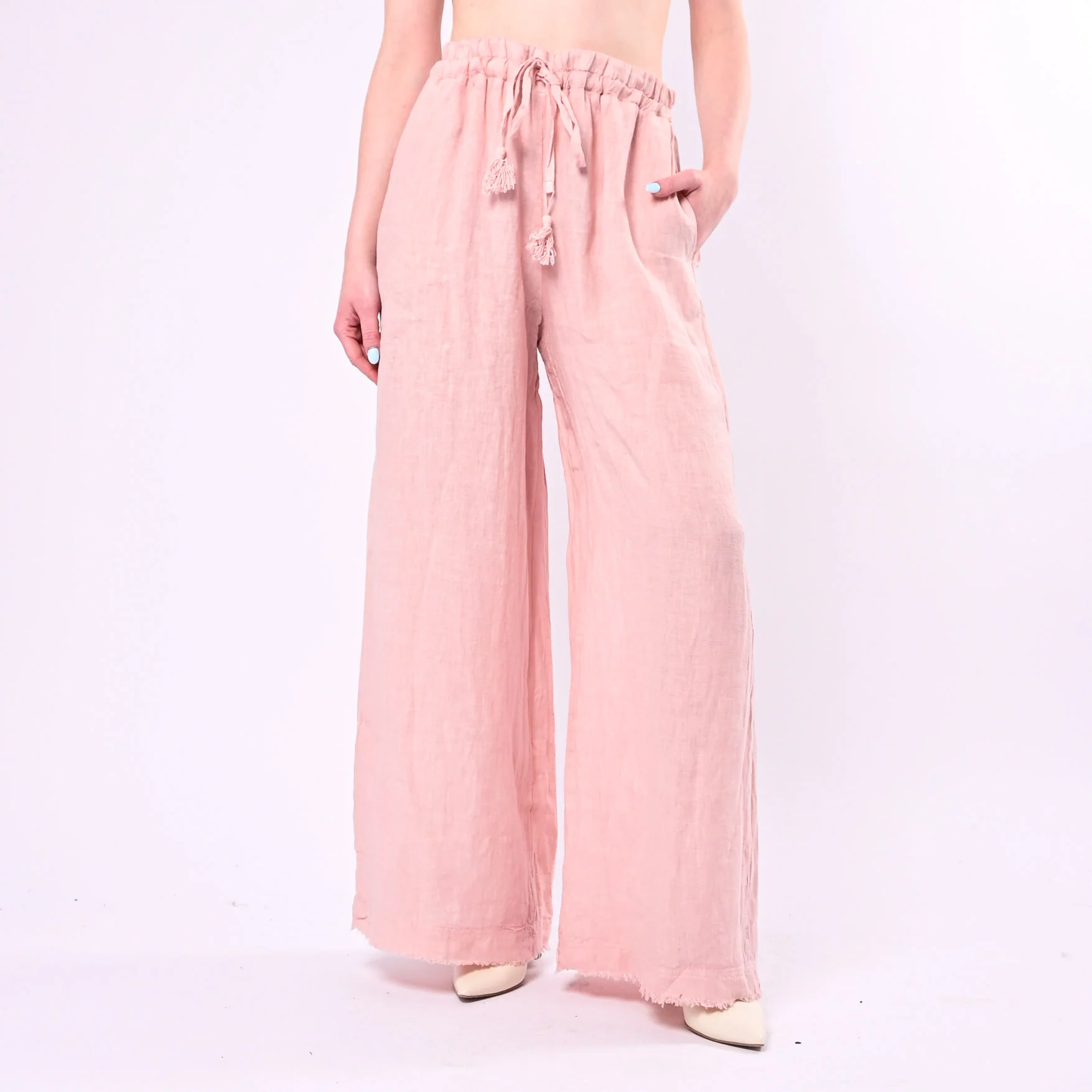 MOTEL - PANTALONE IN LINO PALAZZO CON COULISSE ART.S26PE37/CI - CIPRIA