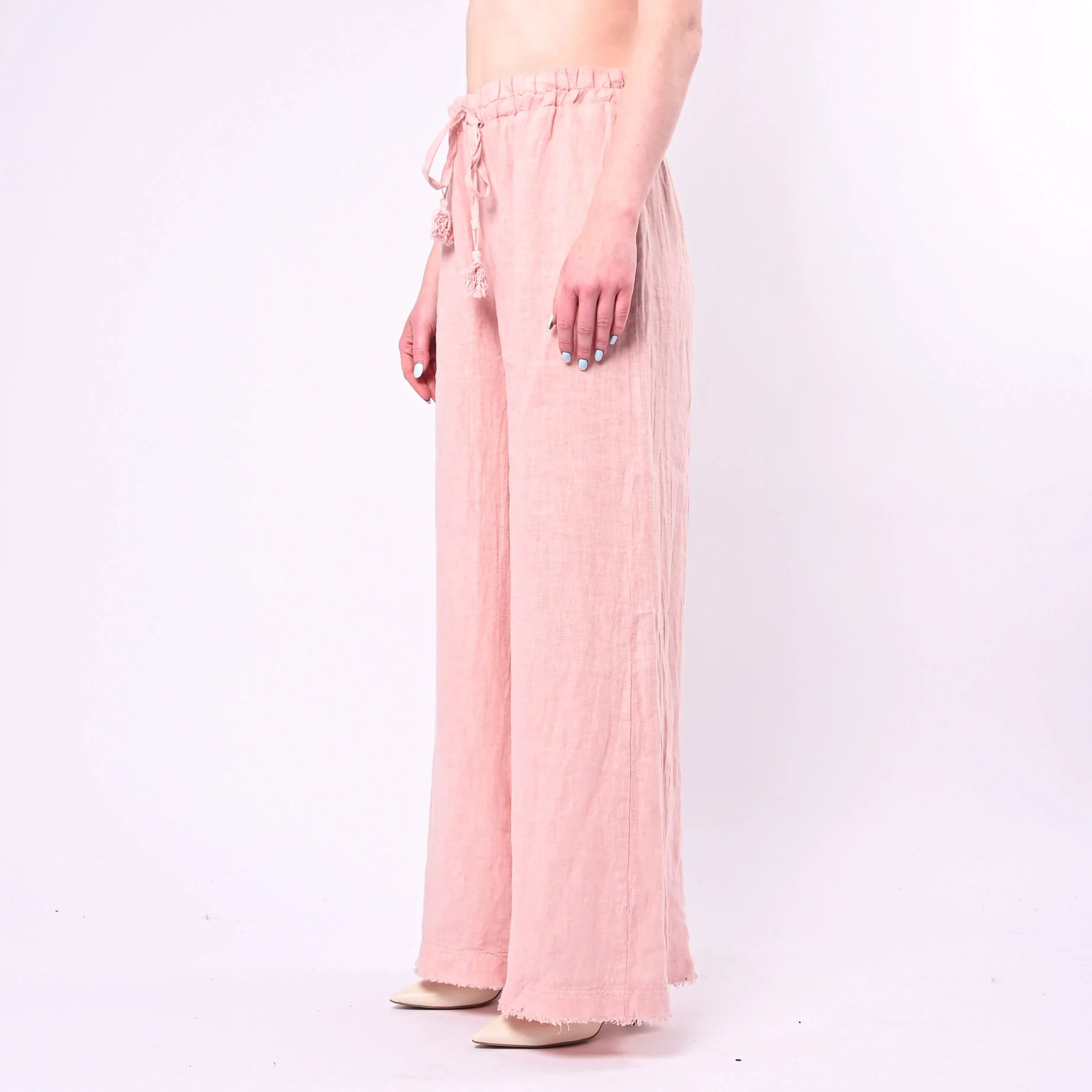 MOTEL - PANTALONE IN LINO PALAZZO CON COULISSE ART.S26PE37/CI - CIPRIA - Image 3
