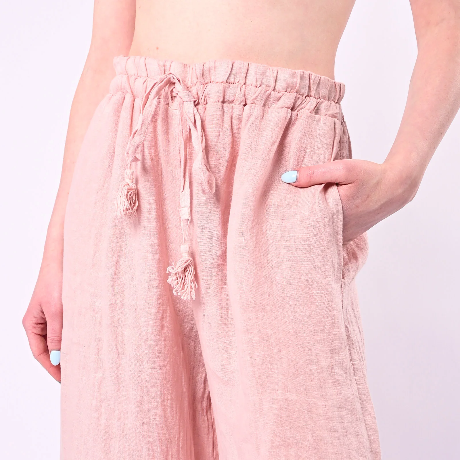 MOTEL - PANTALONE IN LINO PALAZZO CON COULISSE ART.S26PE37/CI - CIPRIA - Image 5
