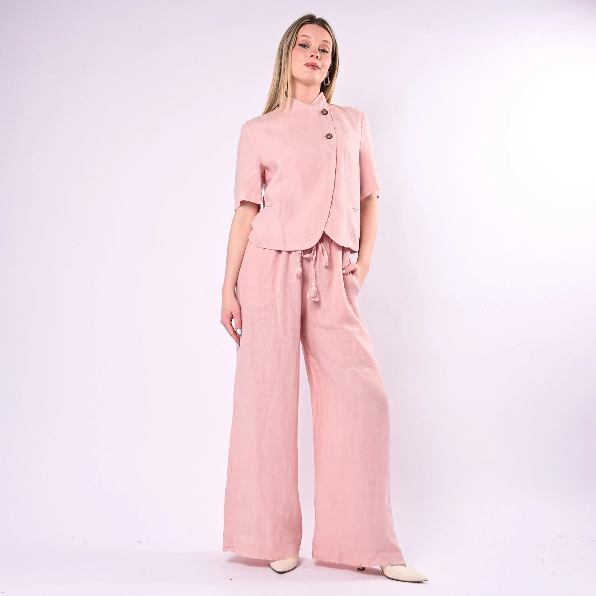 MOTEL - PANTALONE IN LINO PALAZZO CON COULISSE ART.S26PE37/CI - CIPRIA - Image 6