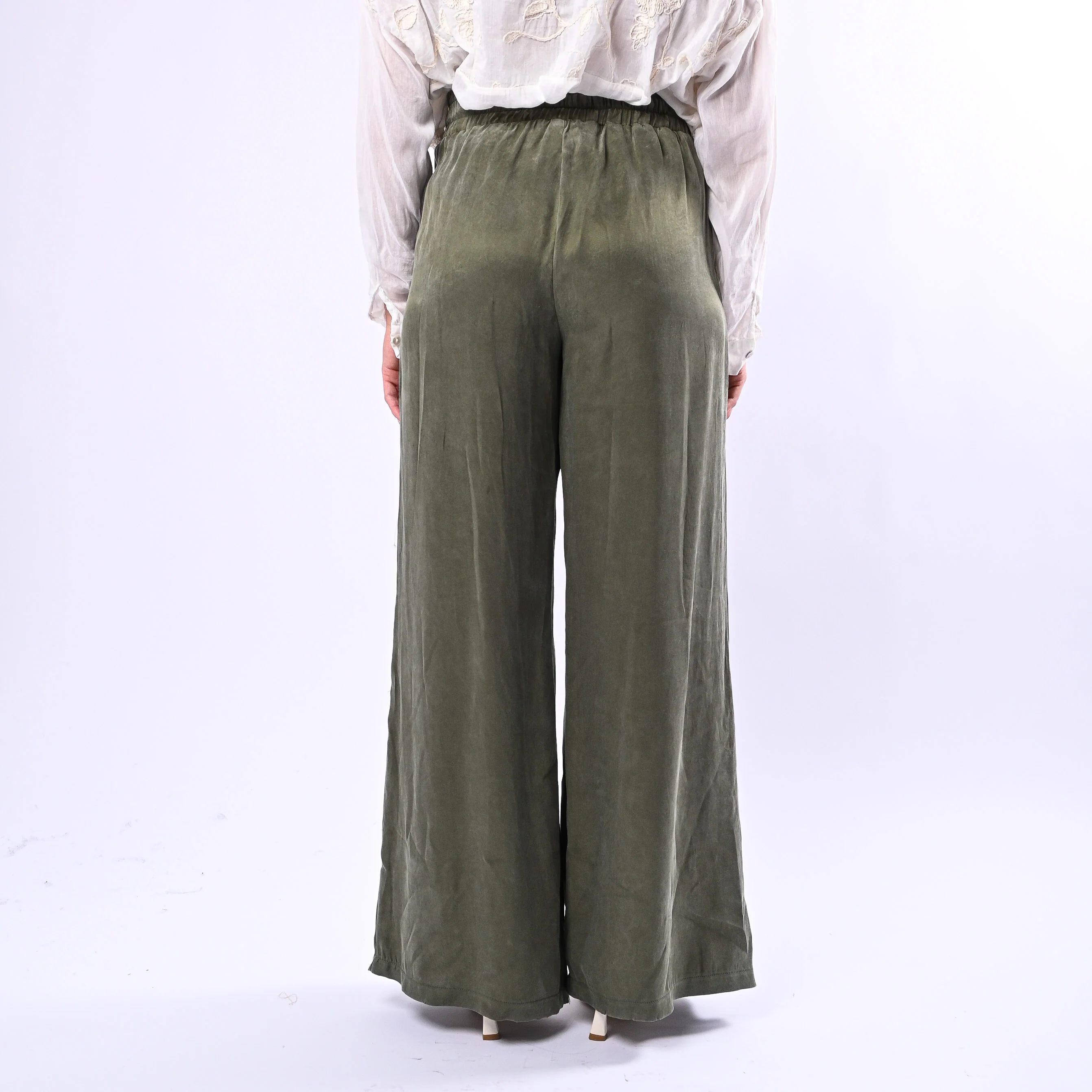 MOTEL - PANTALONE PALAZZO CON COULISSE IN CUPRO ART.HS710 - MILITARE - Image 4