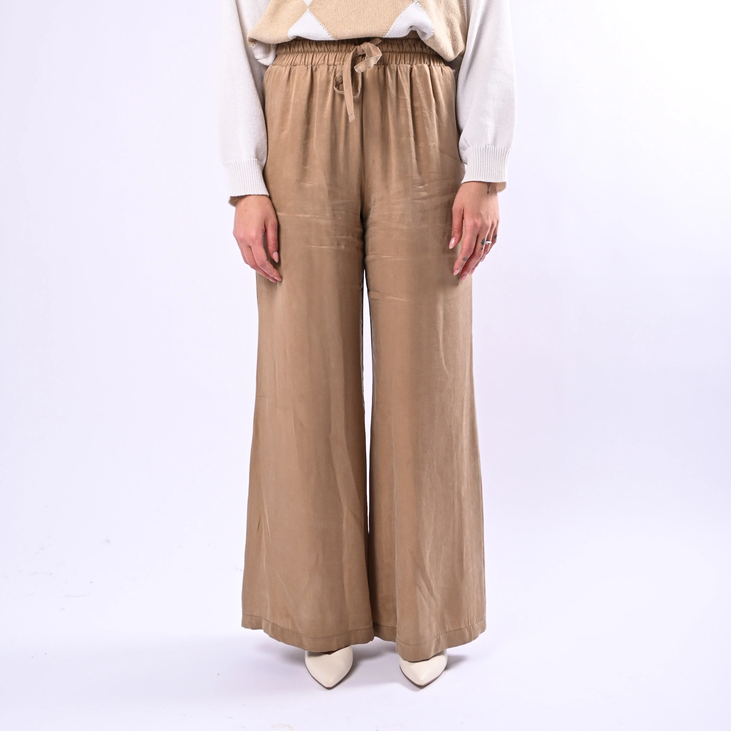 MOTEL - PANTALONE PALAZZO CON COULISSE IN CUPRO ART.HS710 - SABBIA - Image 2