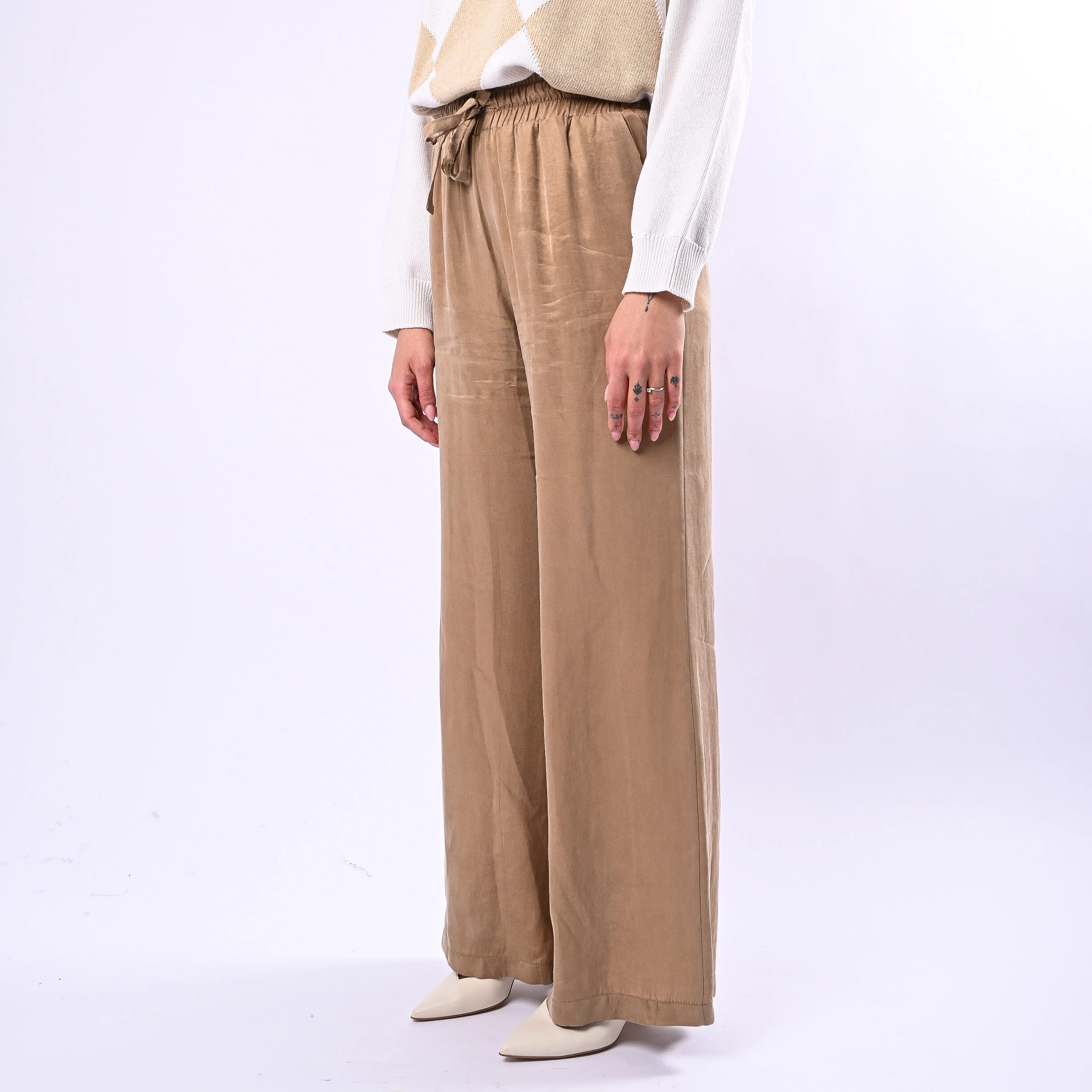 MOTEL - PANTALONE PALAZZO CON COULISSE IN CUPRO ART.HS710 - SABBIA - Image 3