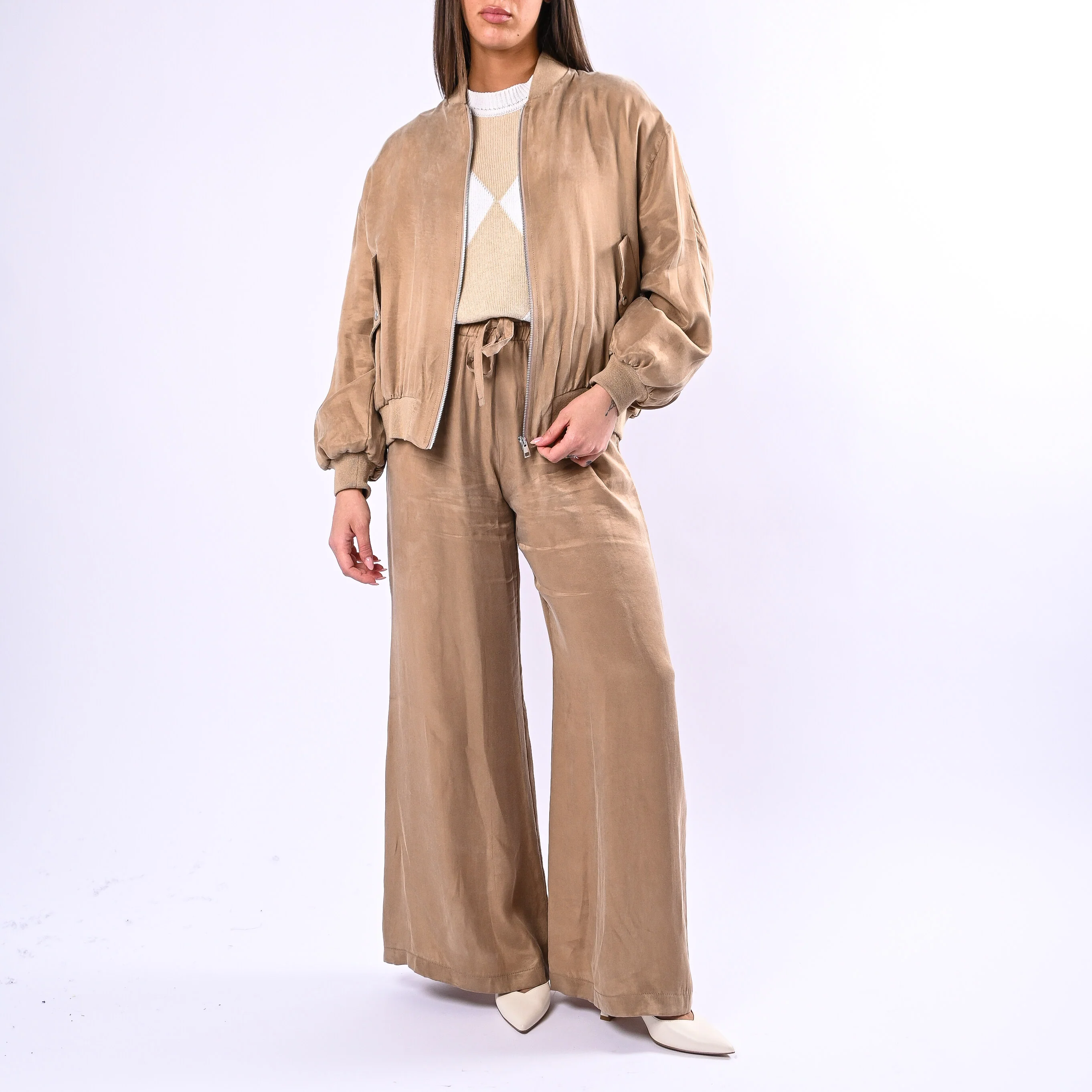 MOTEL - PANTALONE PALAZZO CON COULISSE IN CUPRO ART.HS710 - SABBIA - Image 6