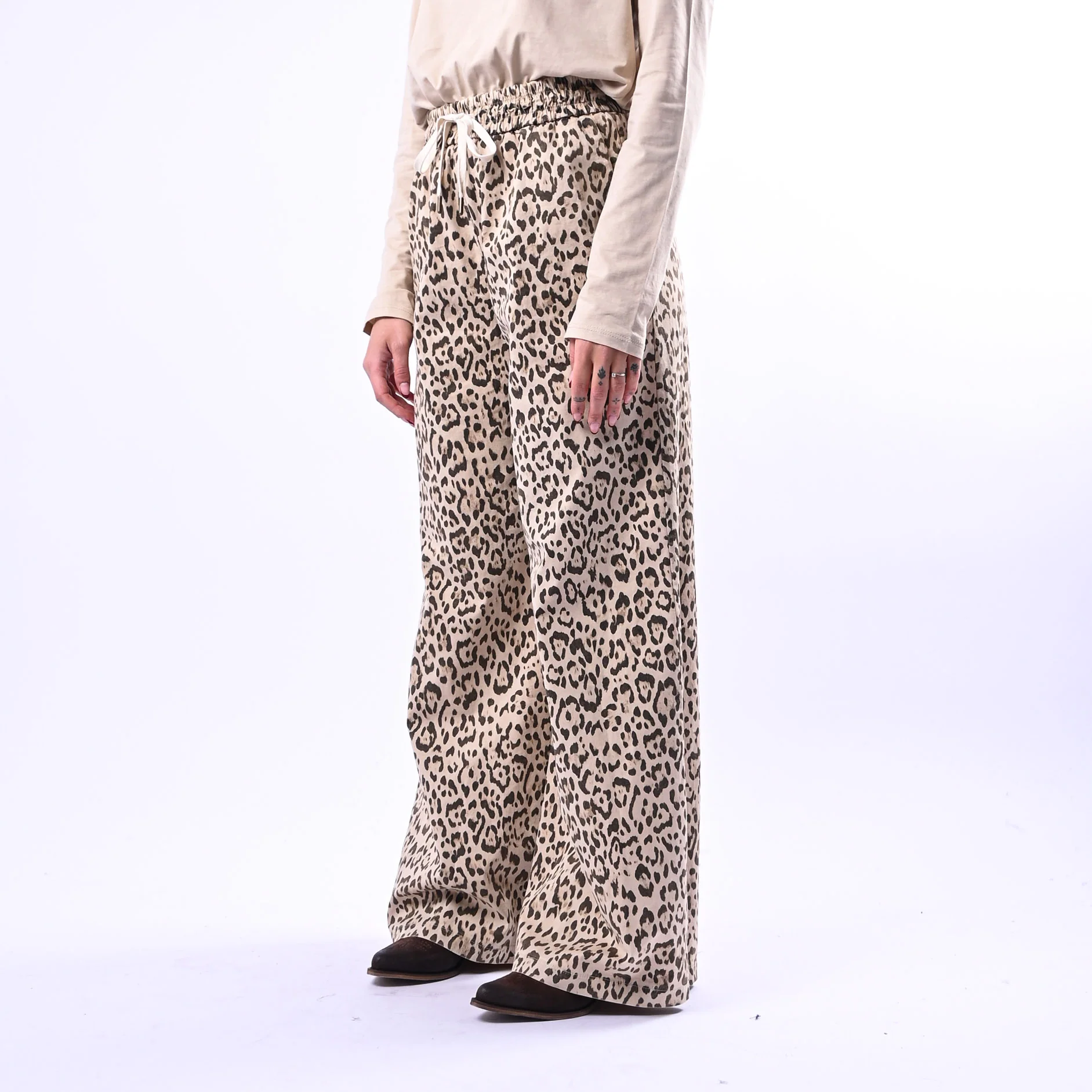 MOTEL - PANTALONE PALAZZO FANTASIA ANIMALIER ART.OZ1032 - BEIGE/MORO - Image 3