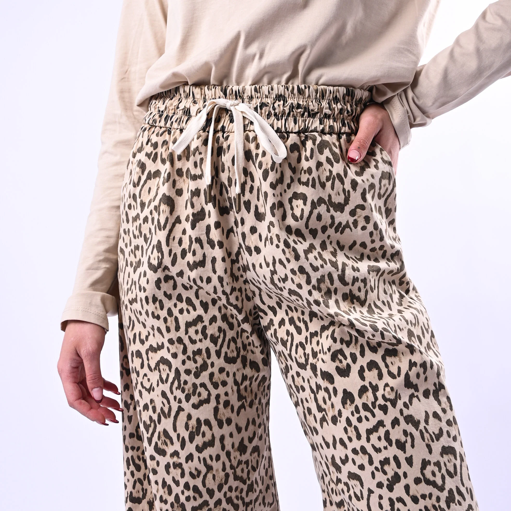 MOTEL - PANTALONE PALAZZO FANTASIA ANIMALIER ART.OZ1032 - BEIGE/MORO - Image 5