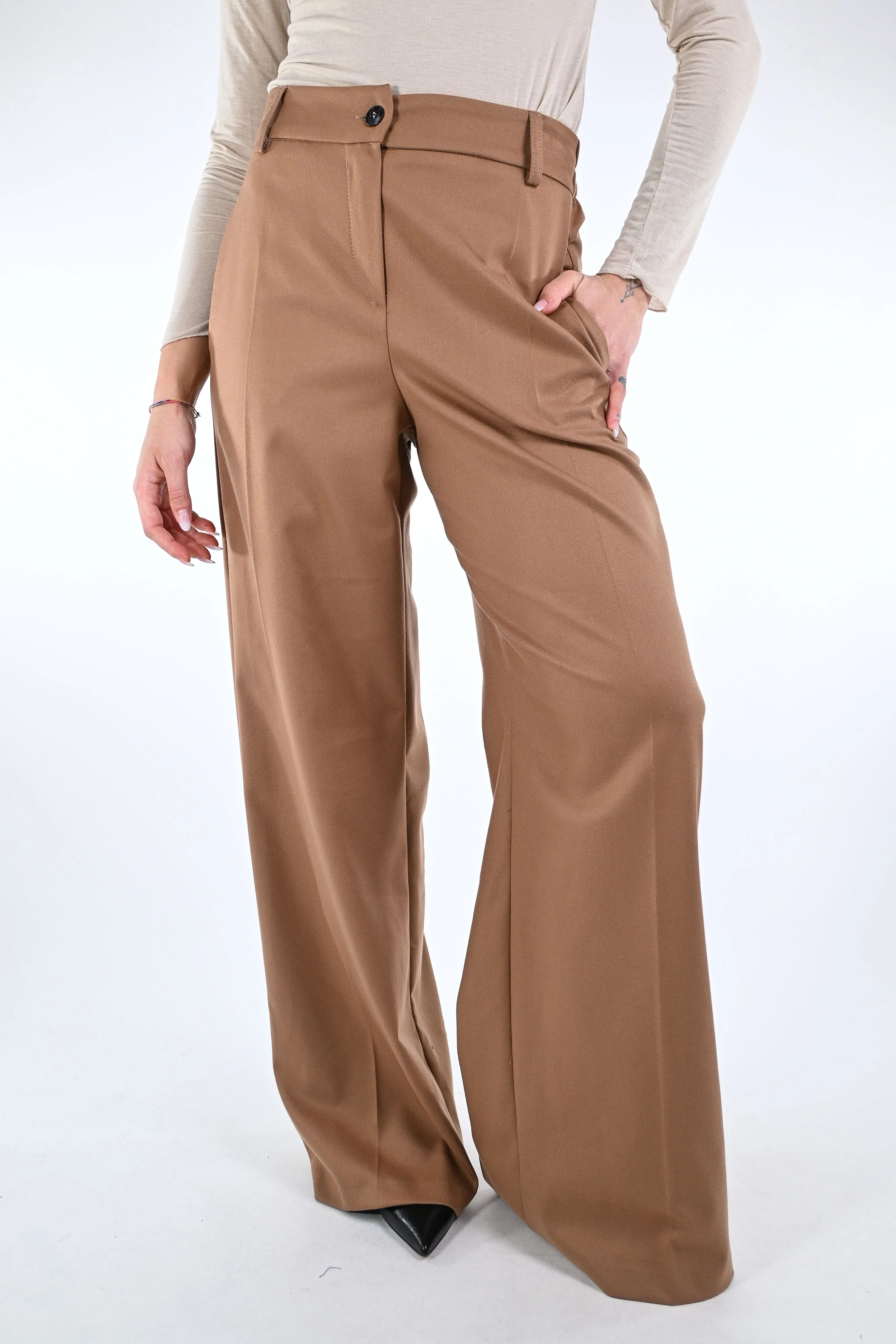 MOTEL - PANTALONE PALAZZO FLANELLA ART.26P1753 - CAMMELLO