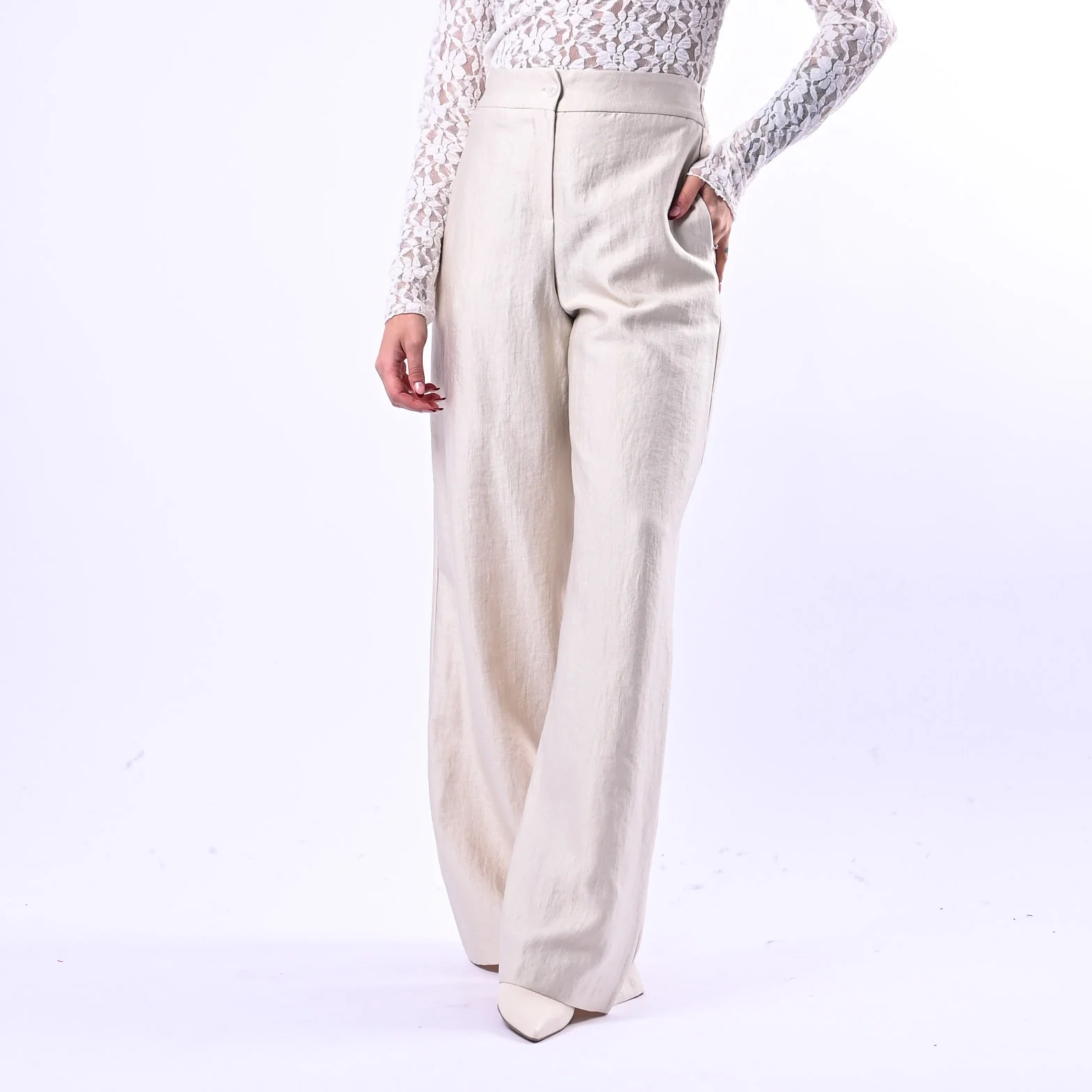 MOTEL - PANTALONE PALAZZO IN SHANTUNG ART.26P3807 - PANNA