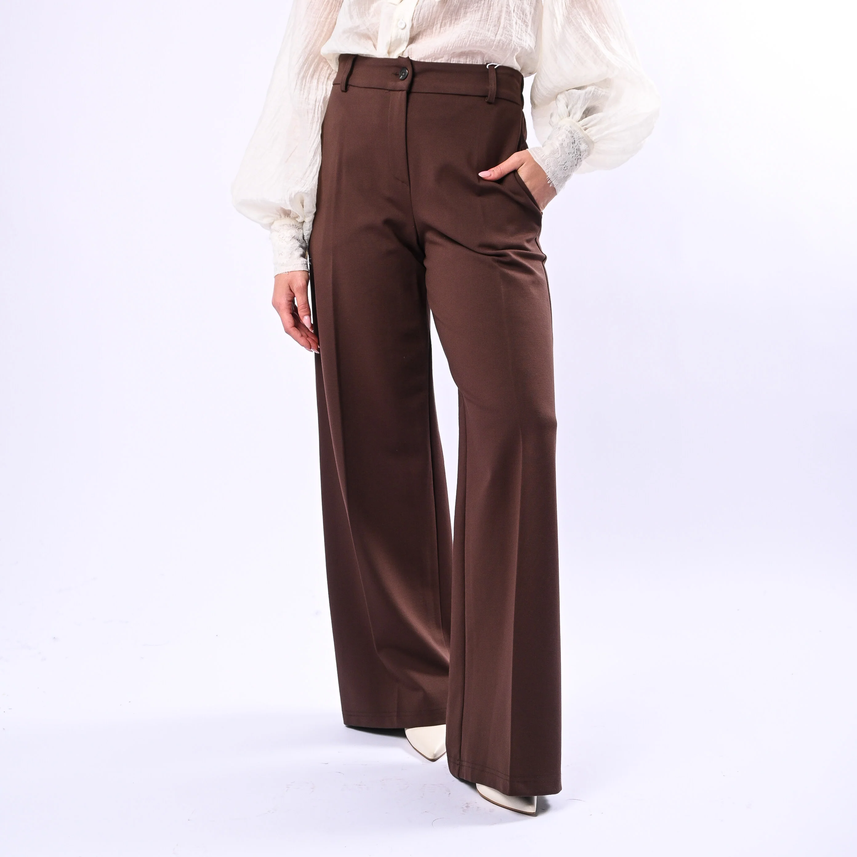 MOTEL - PANTALONE PALAZZO PUNTO MILANO ART.26P3454 - CIOCCOLATO