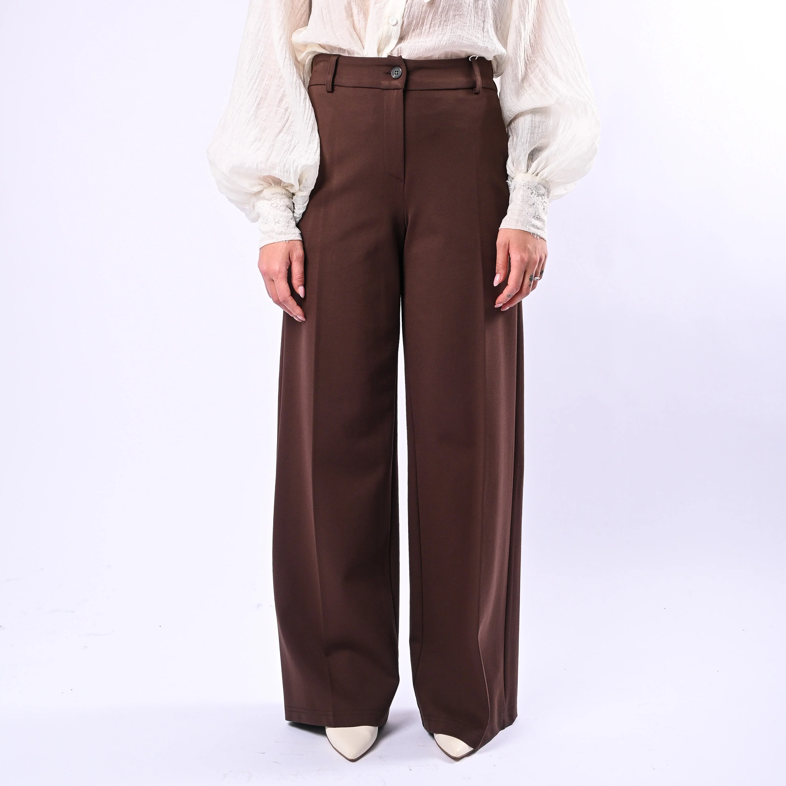 MOTEL - PANTALONE PALAZZO PUNTO MILANO ART.26P3454 - CIOCCOLATO - Image 2