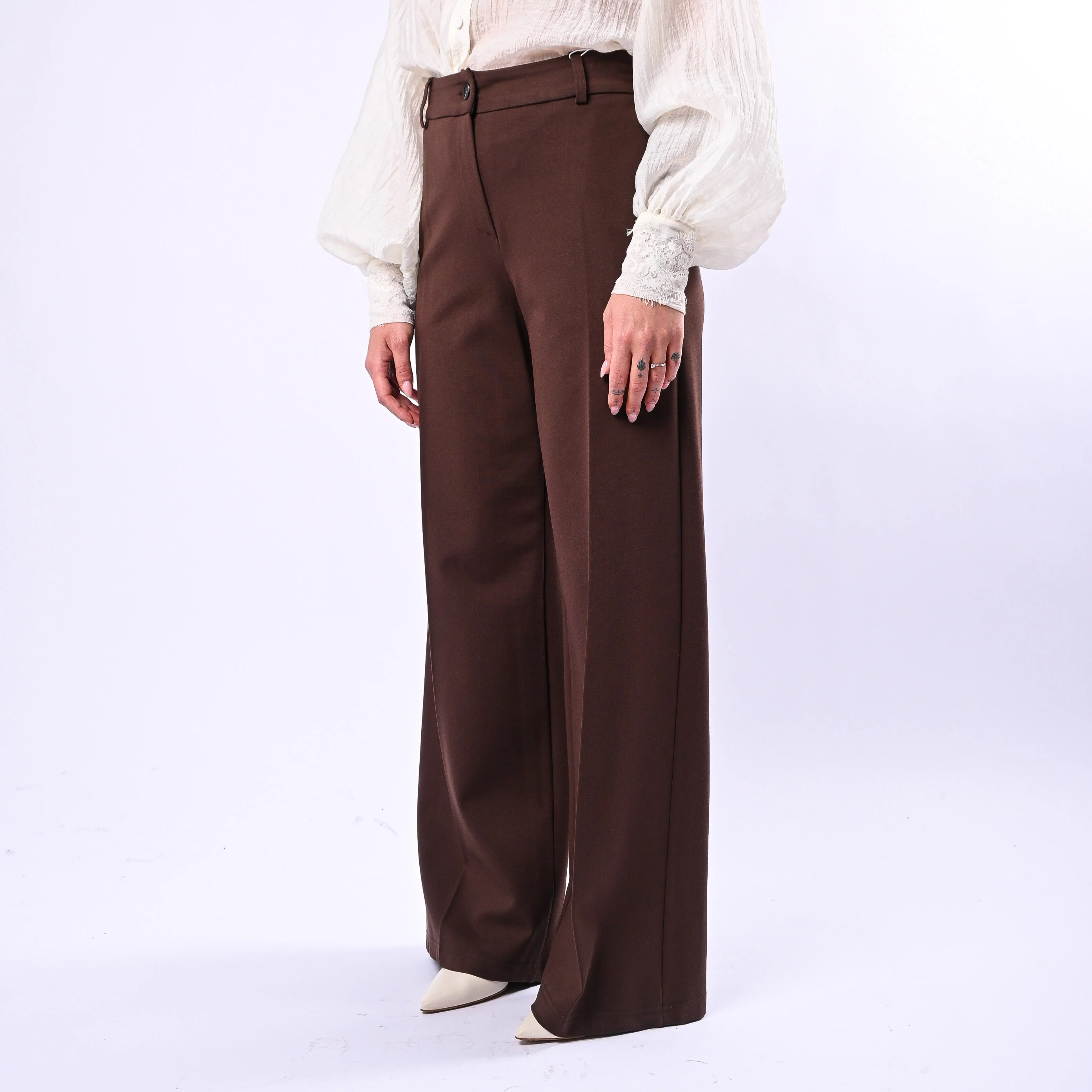 MOTEL - PANTALONE PALAZZO PUNTO MILANO ART.26P3454 - CIOCCOLATO - Image 3