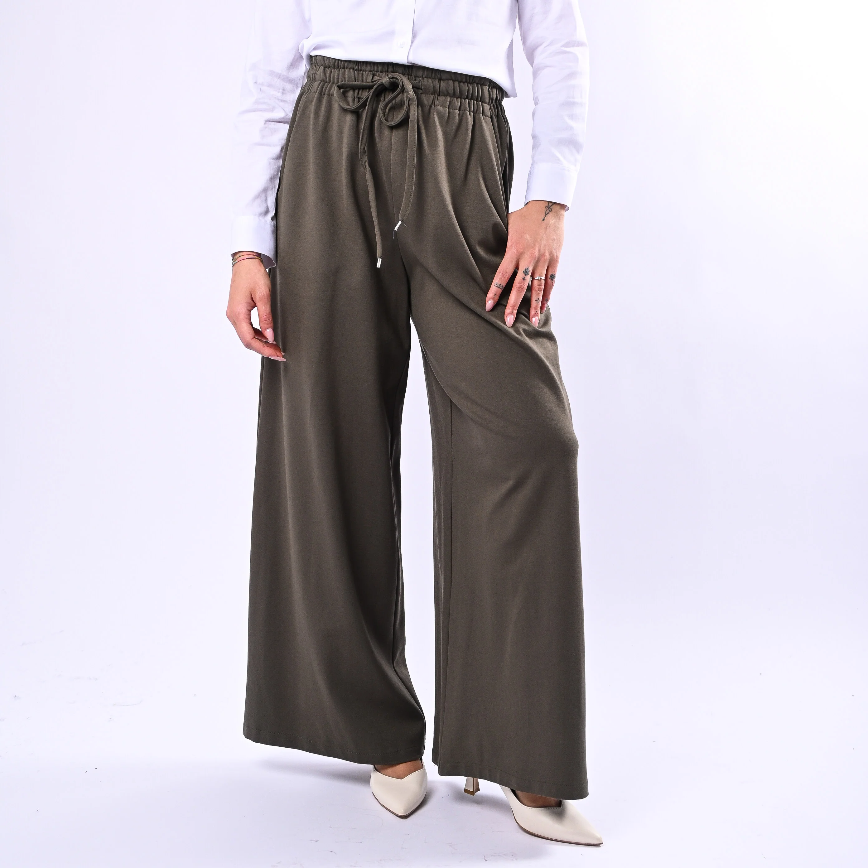 MOTEL - PANTALONE PALAZZO PUNTO MILANO CON COULISSE ART.26P3676 - MILITARE