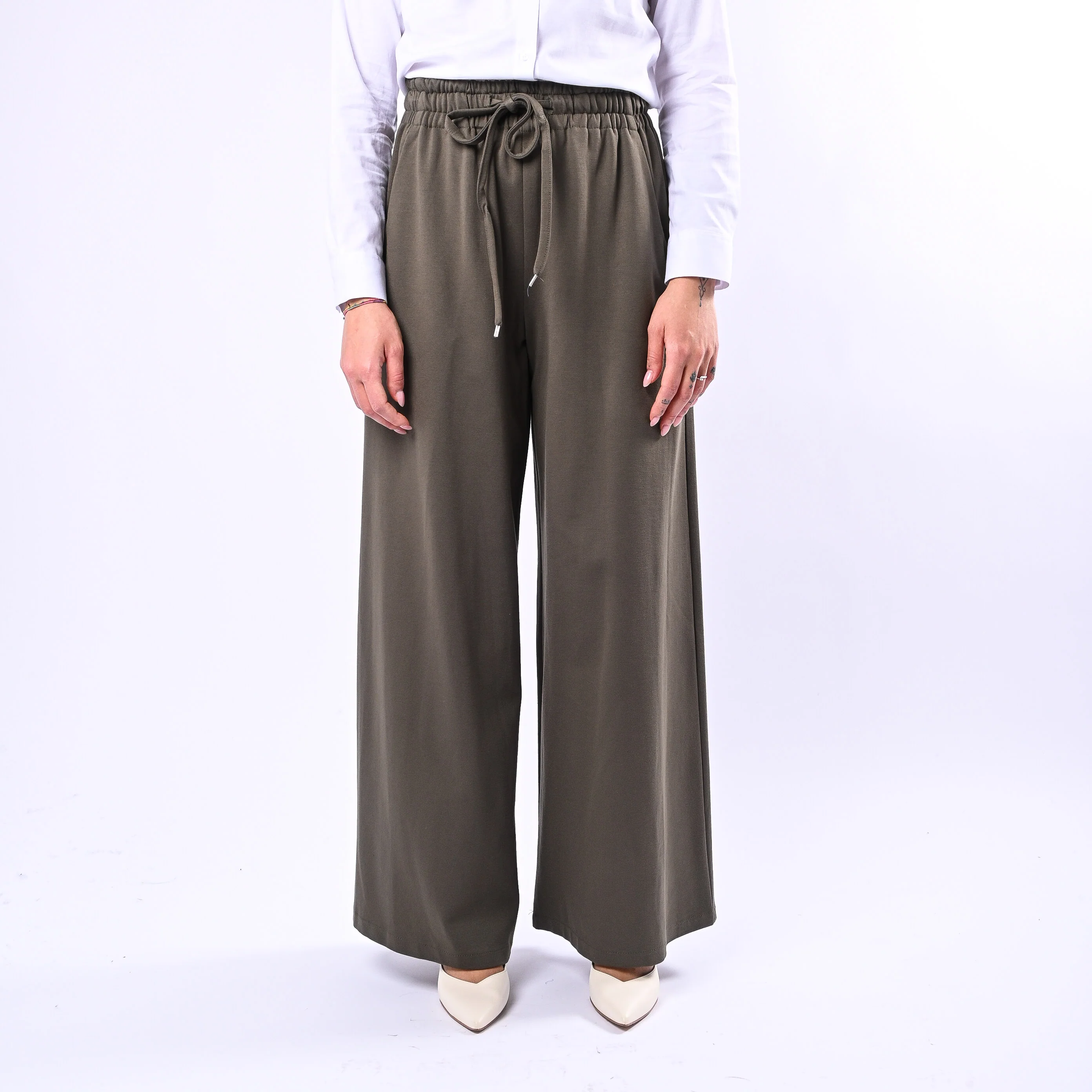 MOTEL - PANTALONE PALAZZO PUNTO MILANO CON COULISSE ART.26P3676 - MILITARE - Image 2