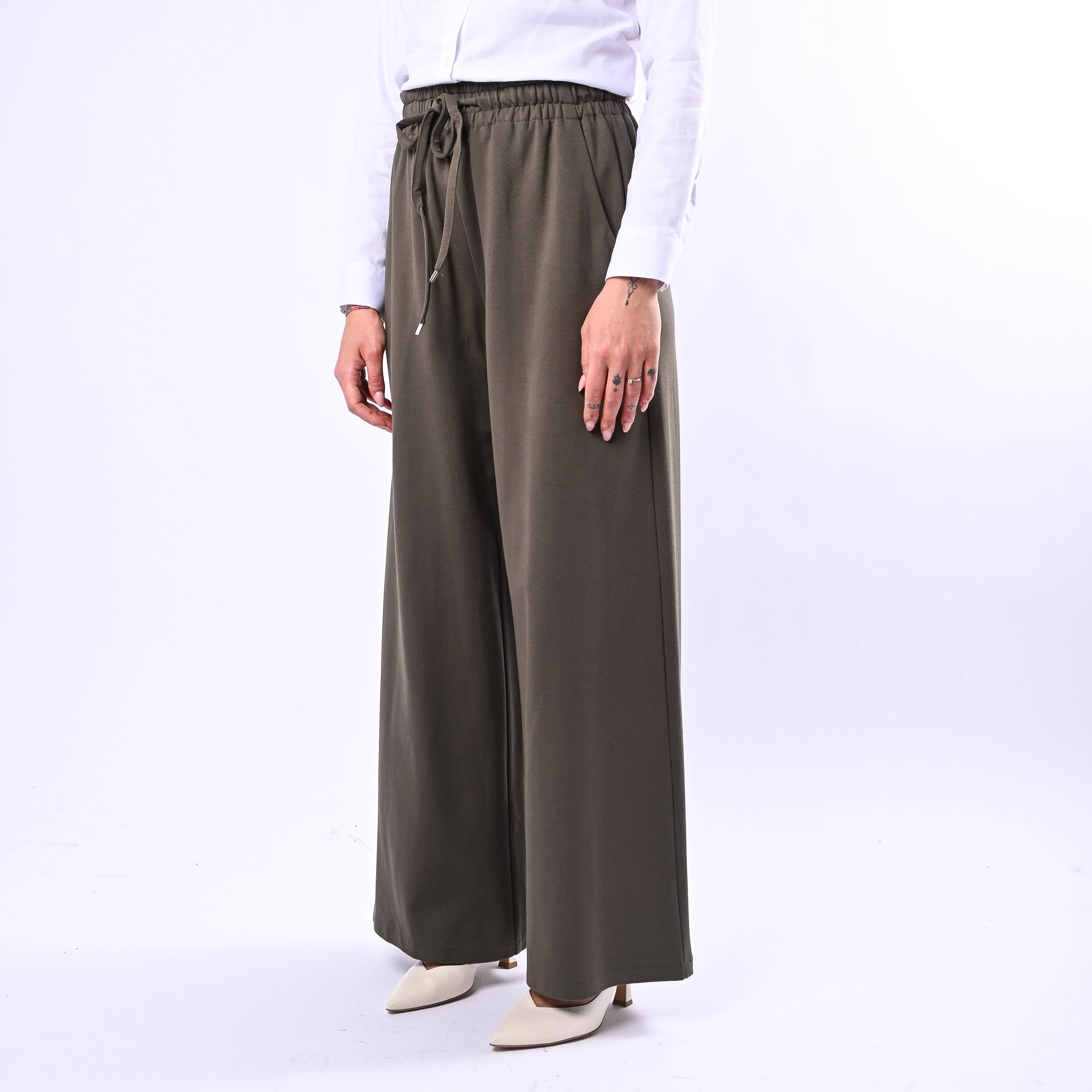 MOTEL - PANTALONE PALAZZO PUNTO MILANO CON COULISSE ART.26P3676 - MILITARE - Image 3