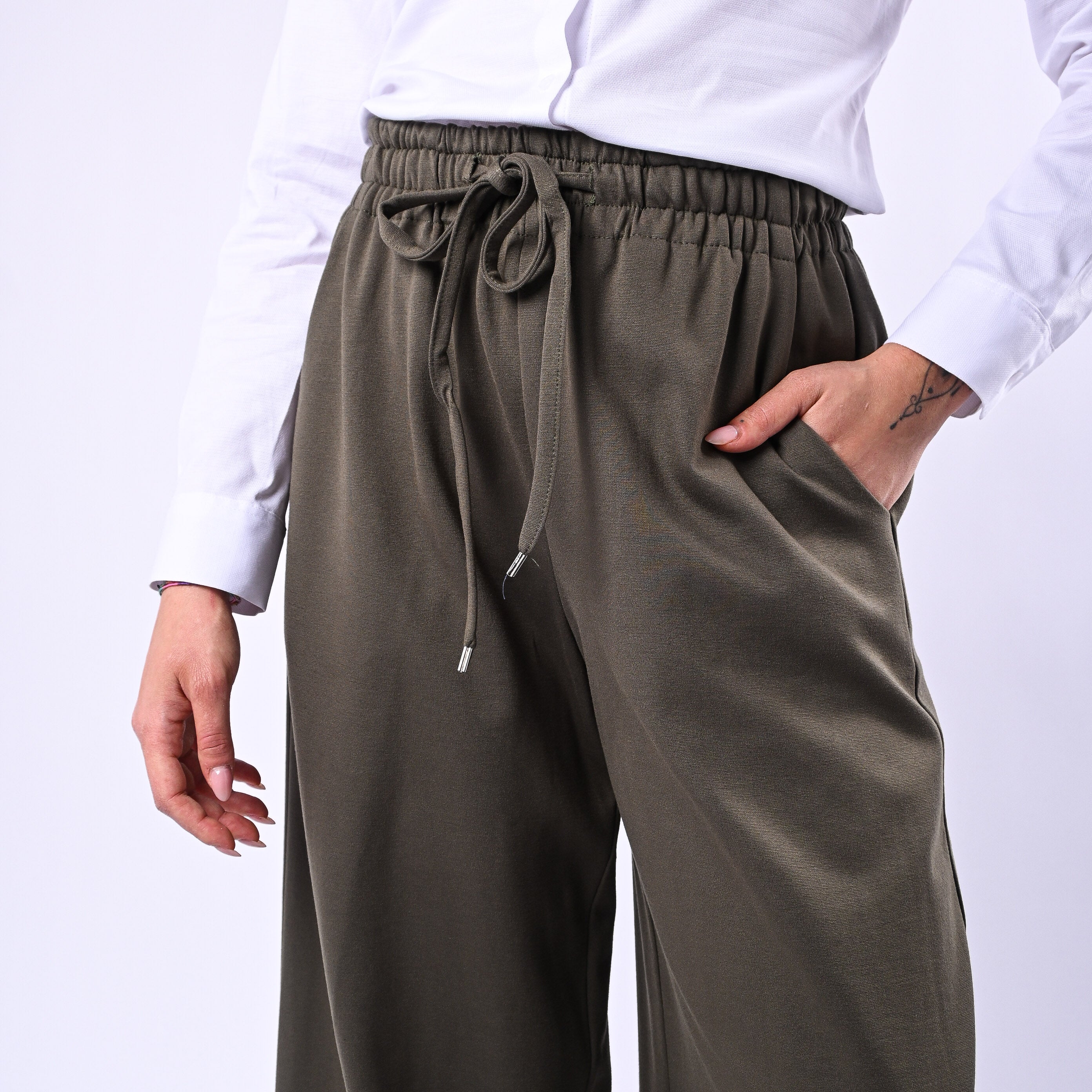 MOTEL - PANTALONE PALAZZO PUNTO MILANO CON COULISSE ART.26P3676 - MILITARE - Image 5