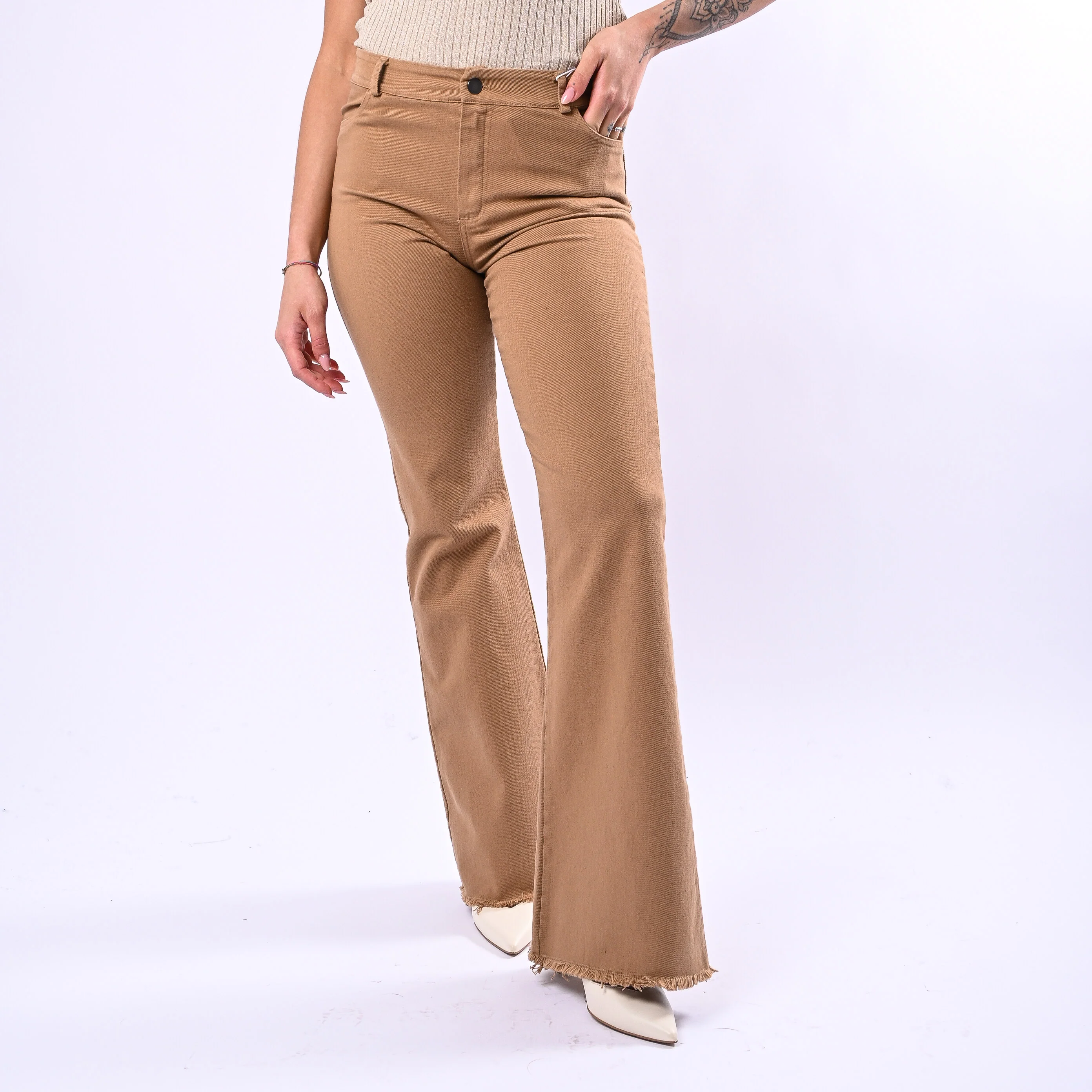MOTEL- PANTALONE TROMBETTA SFRANGIATO ART.PA5427 - BULL DENIM BISCOTTO