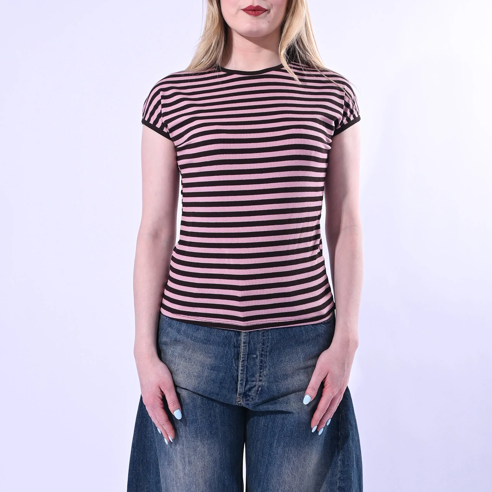 MOTEL - T-SHIRT GIROCOLLO COSTINA A RIGHE ART. 1304J/MR - MORO/ROSA - Image 2