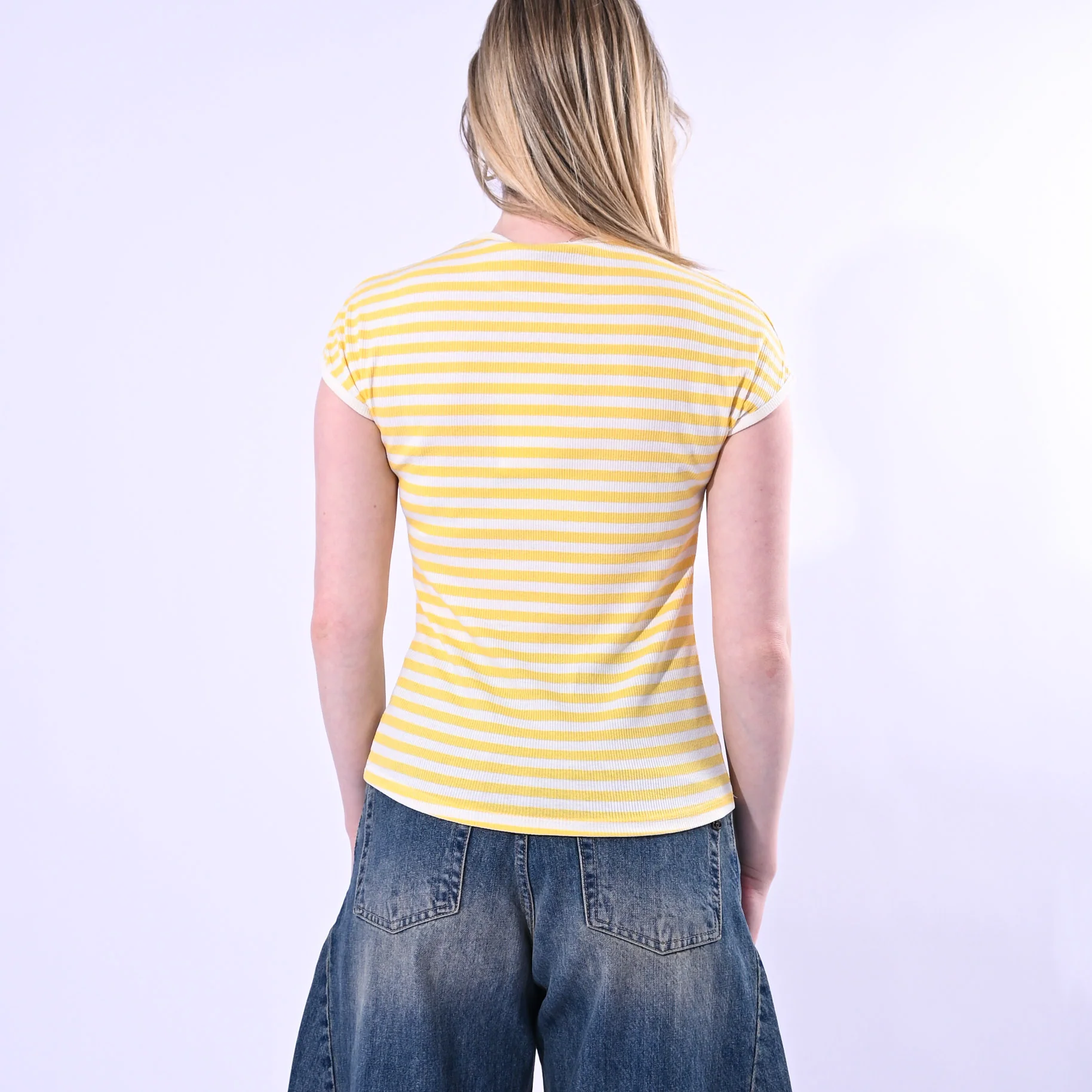 MOTEL - T-SHIRT GIROCOLLO COSTINA A RIGHE ART. 1304J/PG - PANNA/GIALLO - Image 4