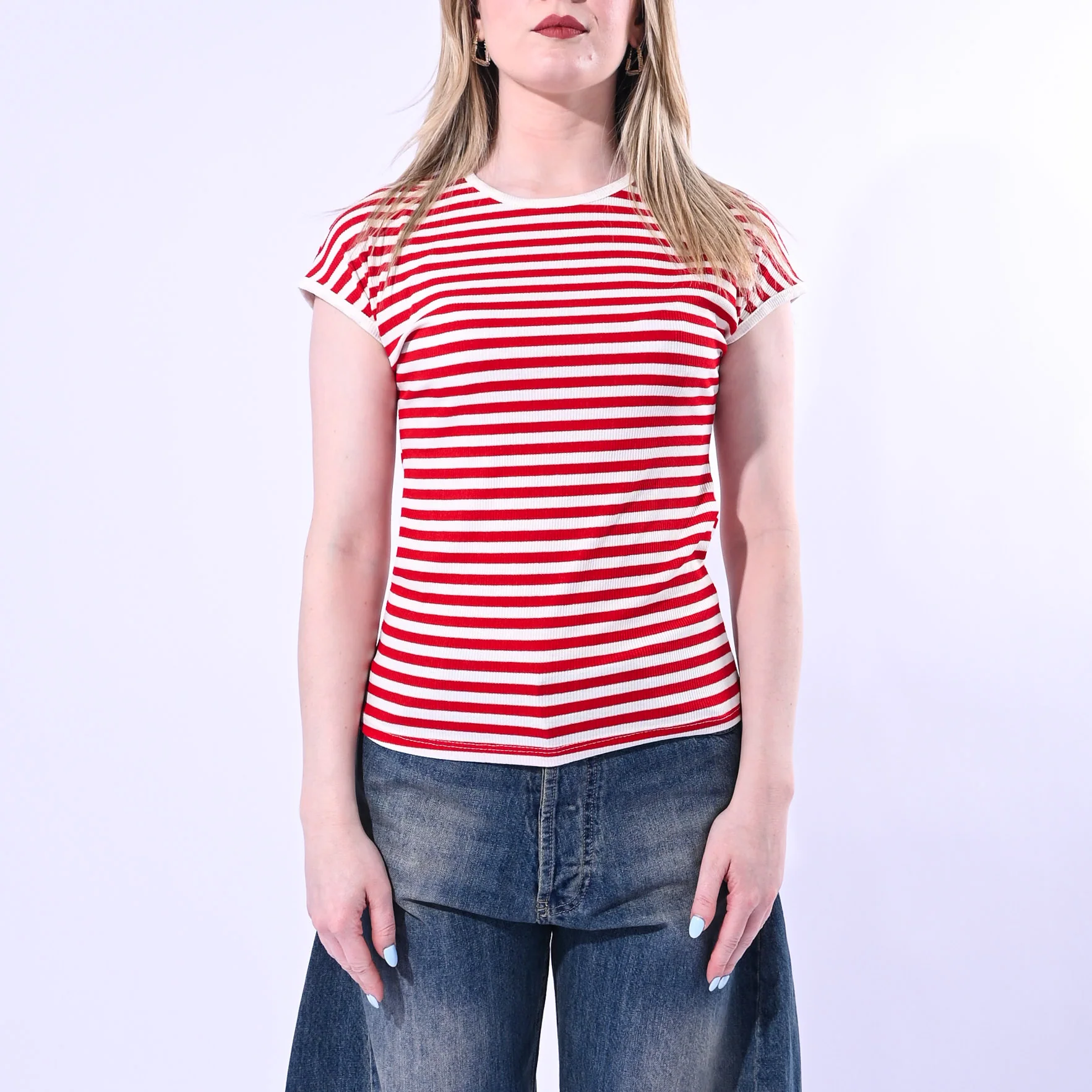 MOTEL - T-SHIRT GIROCOLLO COSTINA A RIGHE ART. 1304J/PR - PANNA/ROSSO - Image 2