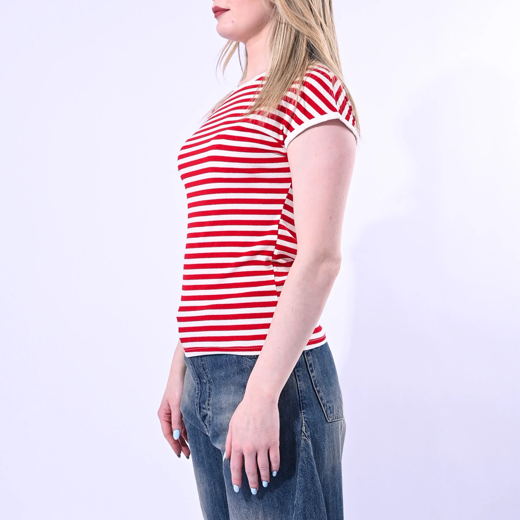 MOTEL - T-SHIRT GIROCOLLO COSTINA A RIGHE ART. 1304J/PR - PANNA/ROSSO - Image 3