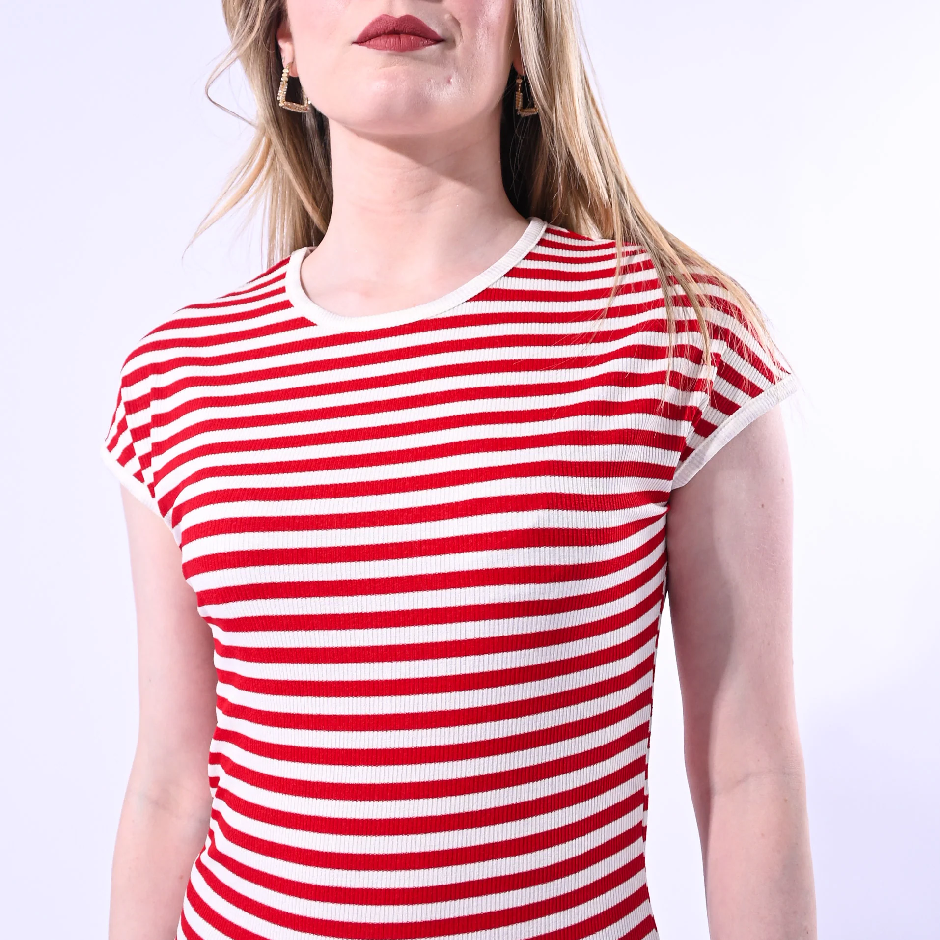 MOTEL - T-SHIRT GIROCOLLO COSTINA A RIGHE ART. 1304J/PR - PANNA/ROSSO - Image 5