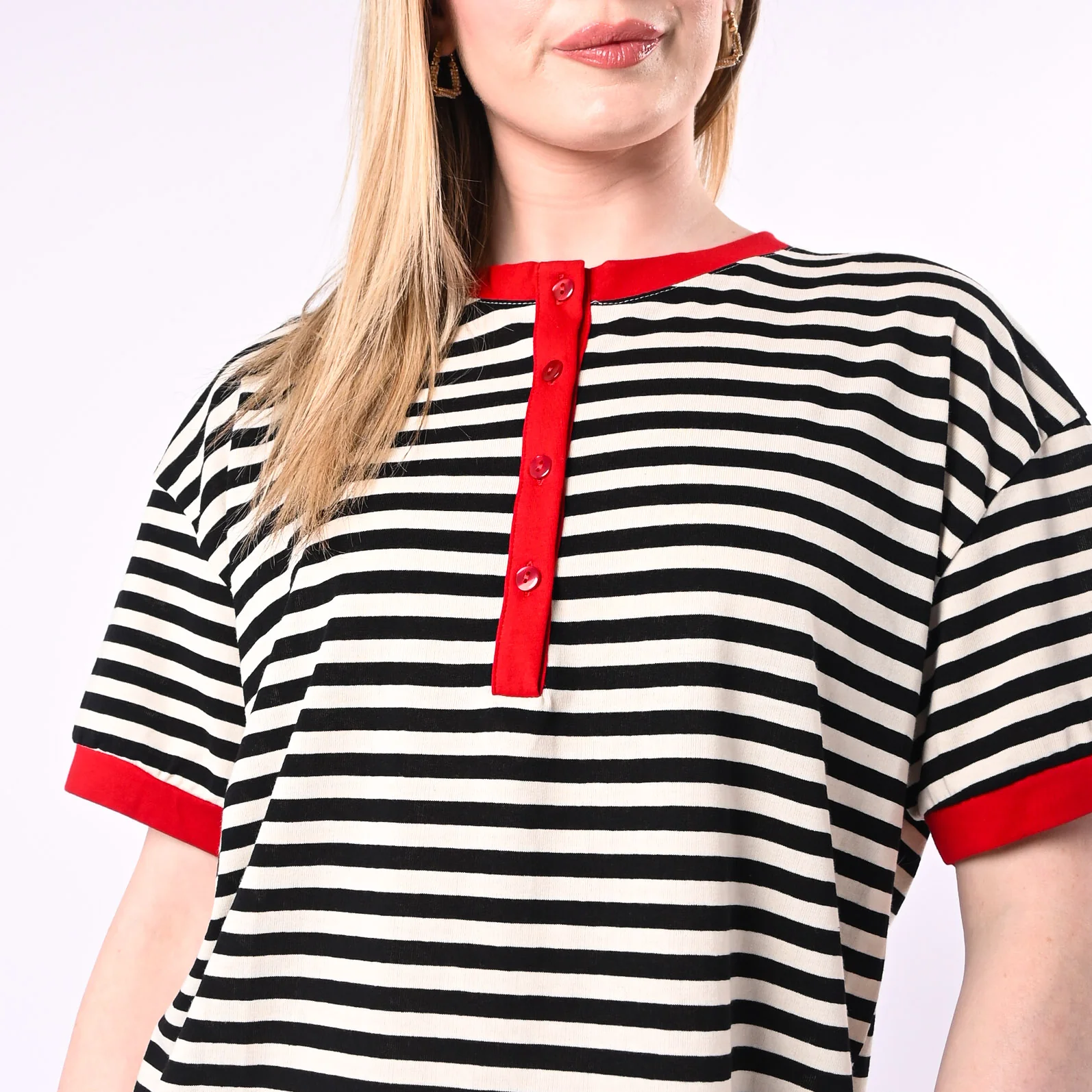 MOTEL - T-SHIRT SERAFINO A RIGHE ART.26M4812/PNR - PANNA/NERO/ROSSO - Image 5