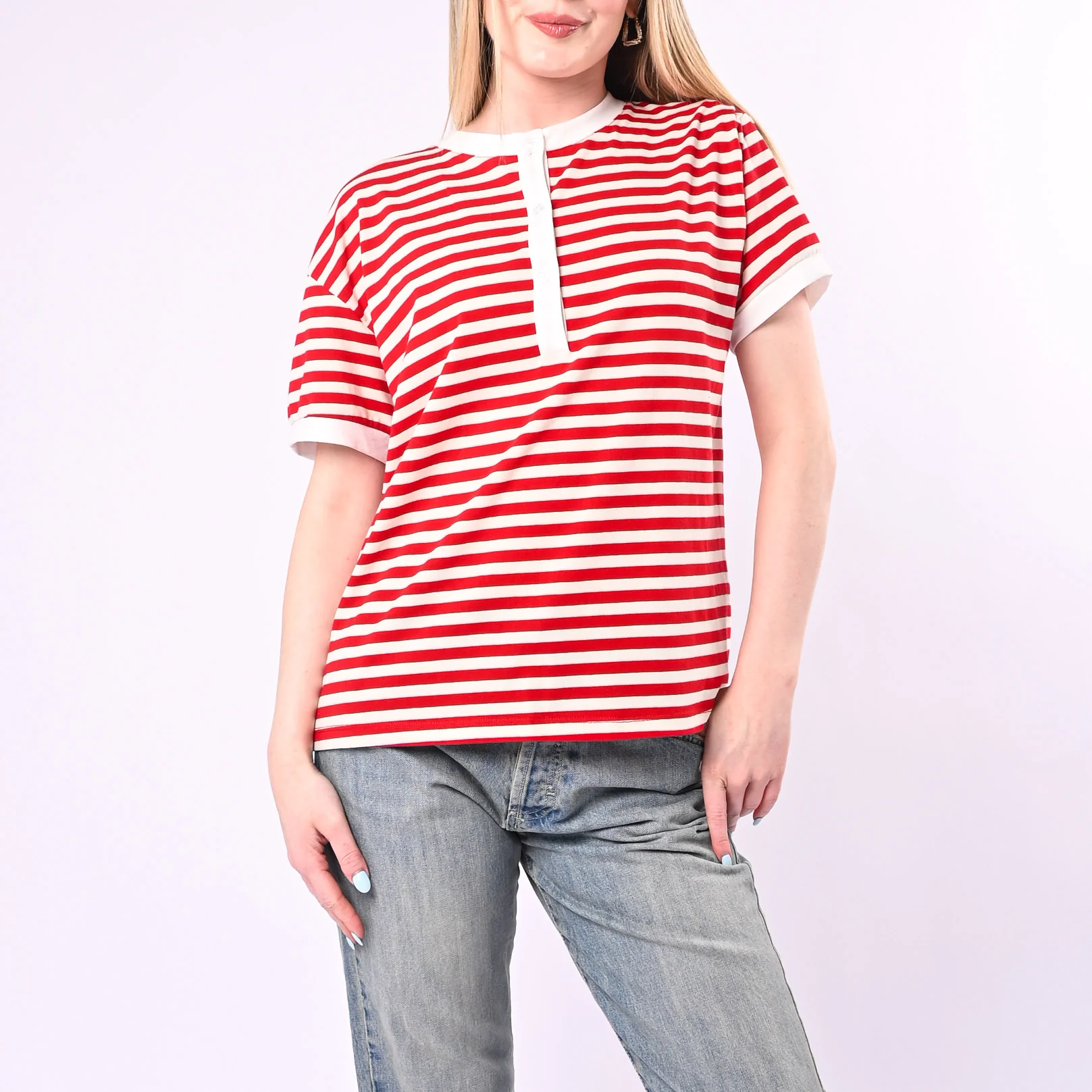 MOTEL - T-SHIRT SERAFINO A RIGHE ART.26M4812/PR - PANNA/ROSSO