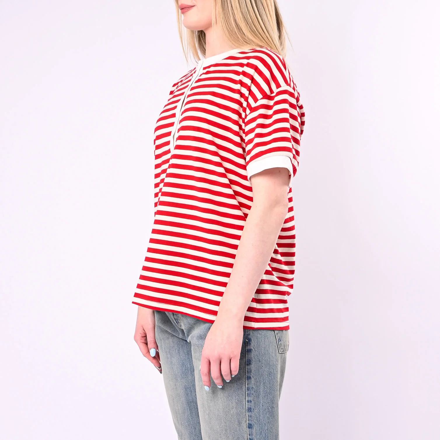 MOTEL - T-SHIRT SERAFINO A RIGHE ART.26M4812/PR - PANNA/ROSSO - Image 3