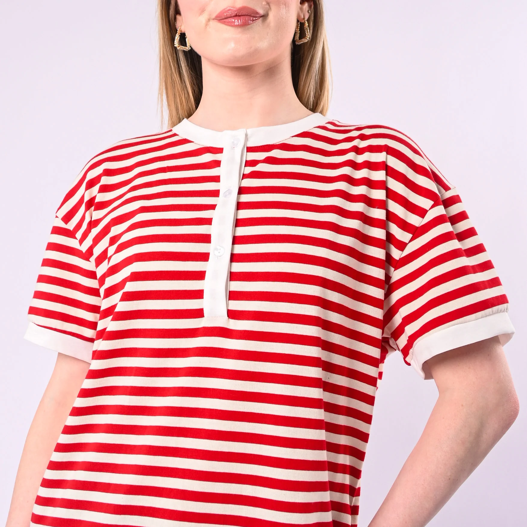 MOTEL - T-SHIRT SERAFINO A RIGHE ART.26M4812/PR - PANNA/ROSSO - Image 5