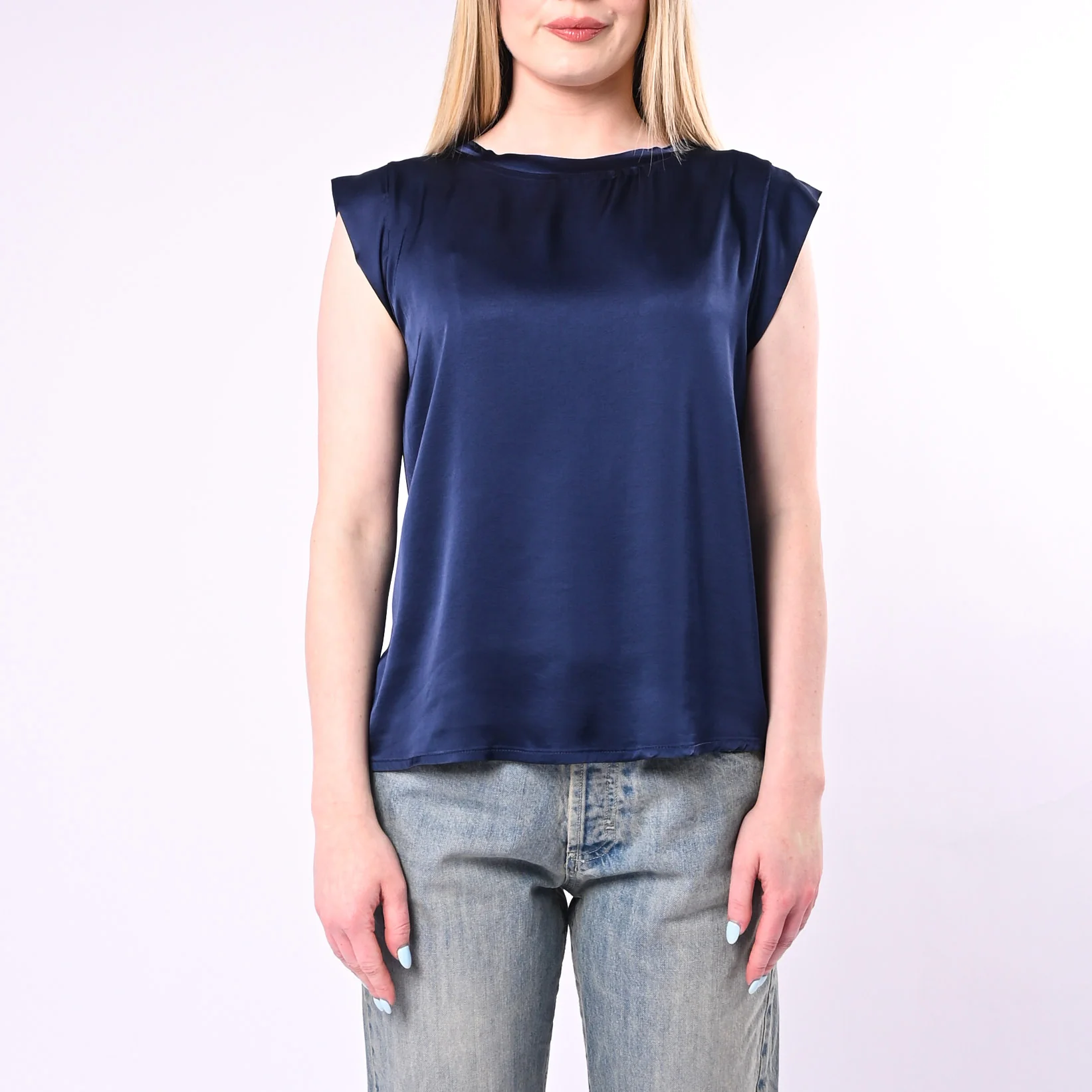 MOTEL - TOP CON ALETTE IN RASO DI VISCOSA ART.466B97/BL - BLU - Image 2
