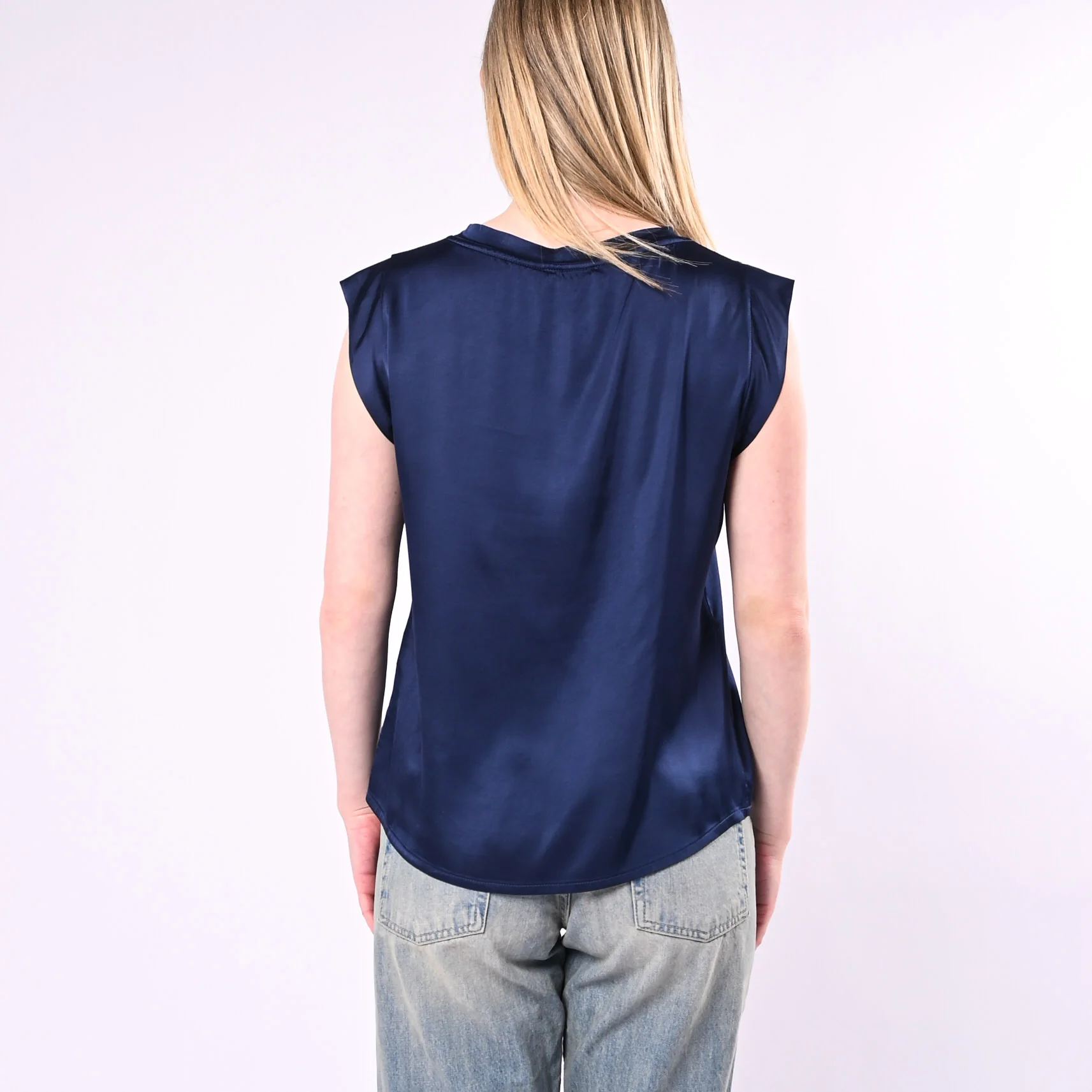 MOTEL - TOP CON ALETTE IN RASO DI VISCOSA ART.466B97/BL - BLU - Image 4
