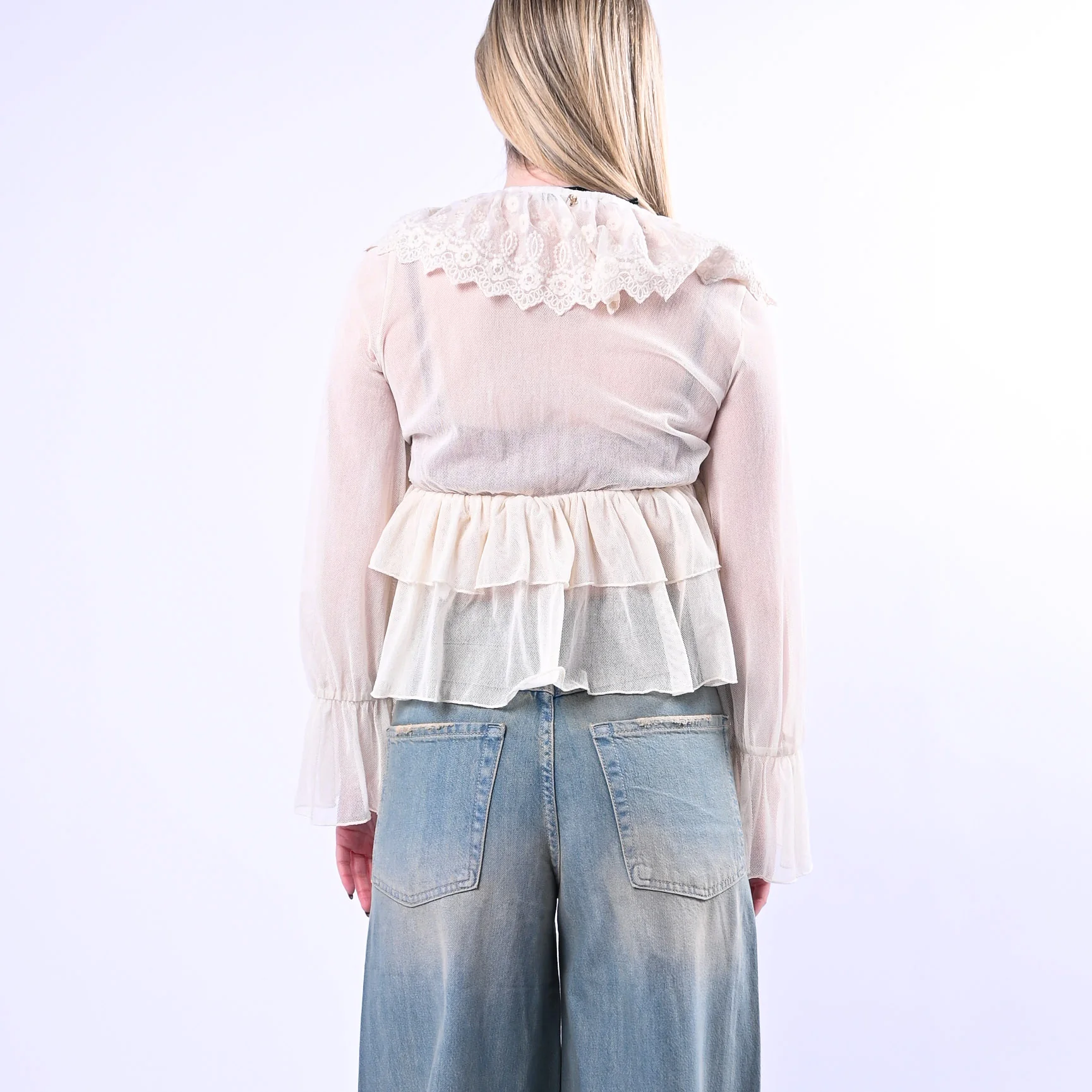PHILIA LOFT - CAMICA SCOLLO V PIZZO CON BALZE ART.V02A0807/B - BURRO - Image 4