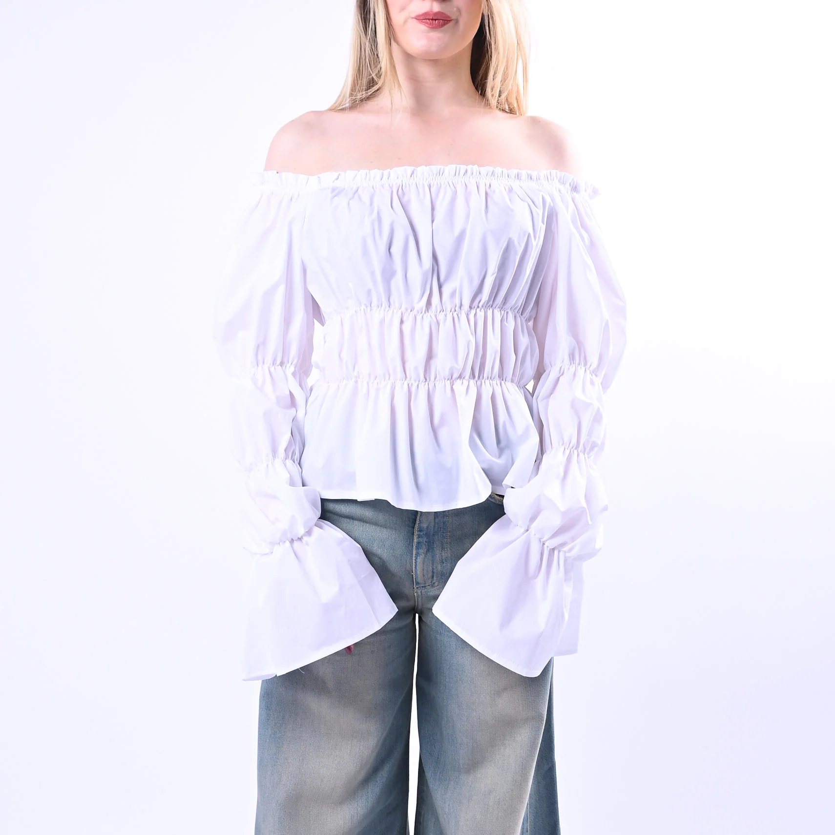 PHILIA LOFT - CAMICIA COTONE SCOLLO SHIFFER ART.V02A0908/B- BIANCO - Image 2
