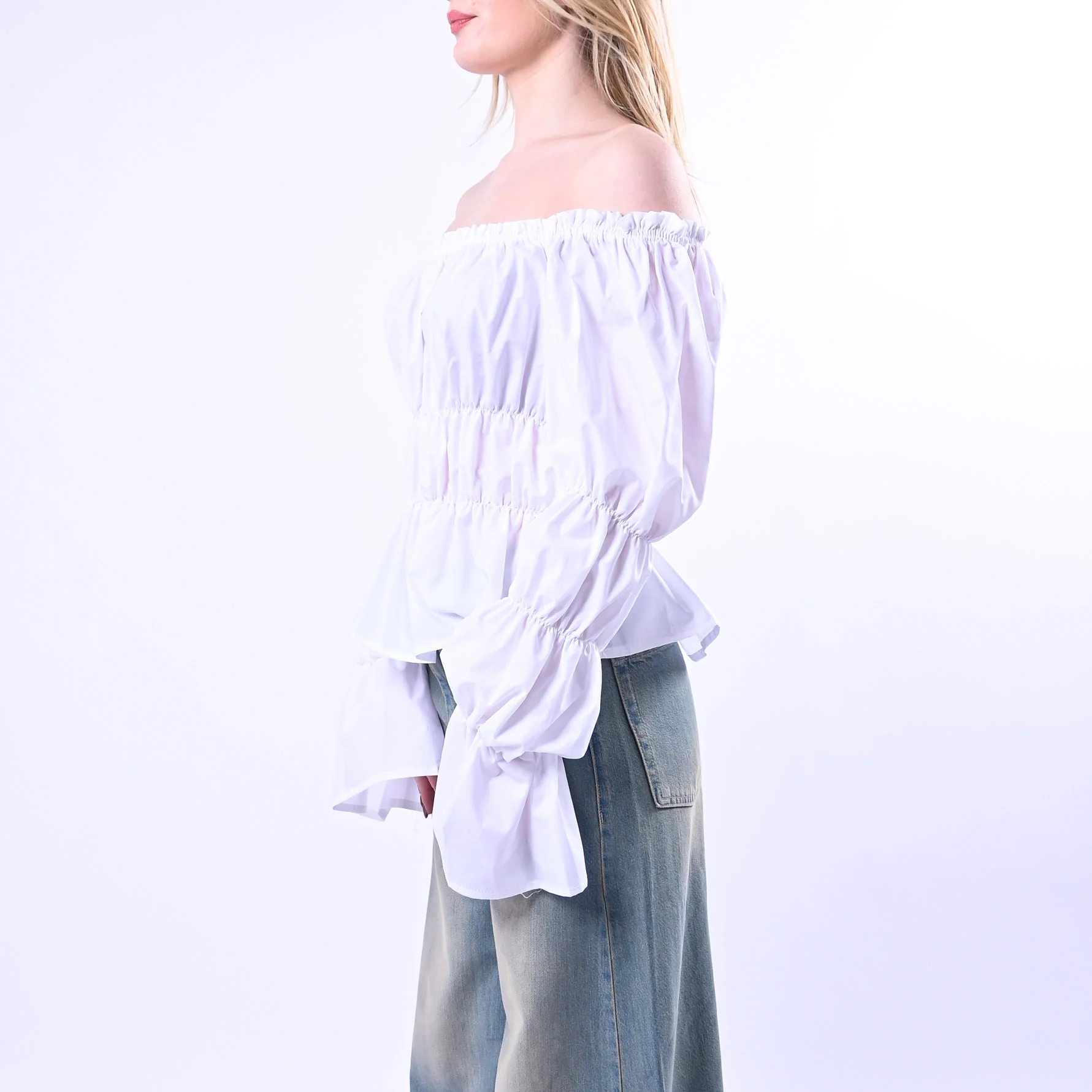 PHILIA LOFT - CAMICIA COTONE SCOLLO SHIFFER ART.V02A0908/B- BIANCO - Image 3